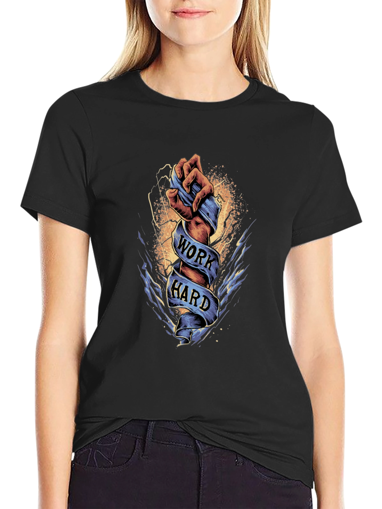 Work Hard Graphic Tee - Motivational Black T-Shirt