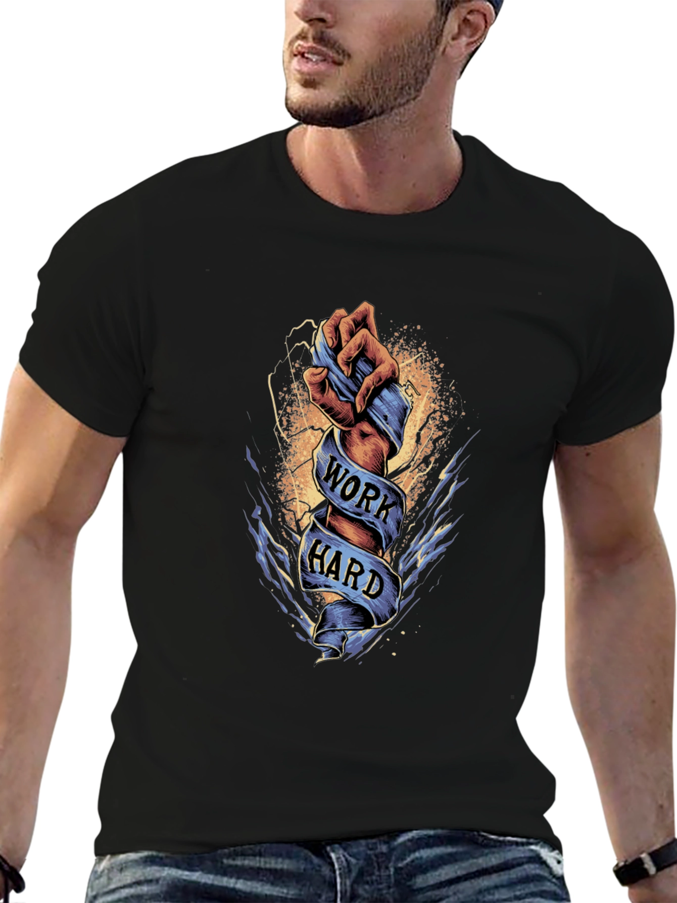 Work Hard Graphic Tee - Motivational Black T-Shirt