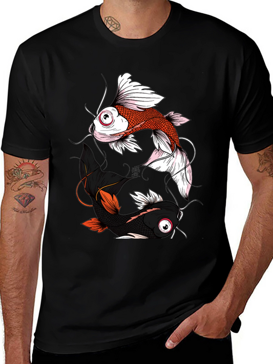 Yin Yang Koi Fish Graphic Tee - Black