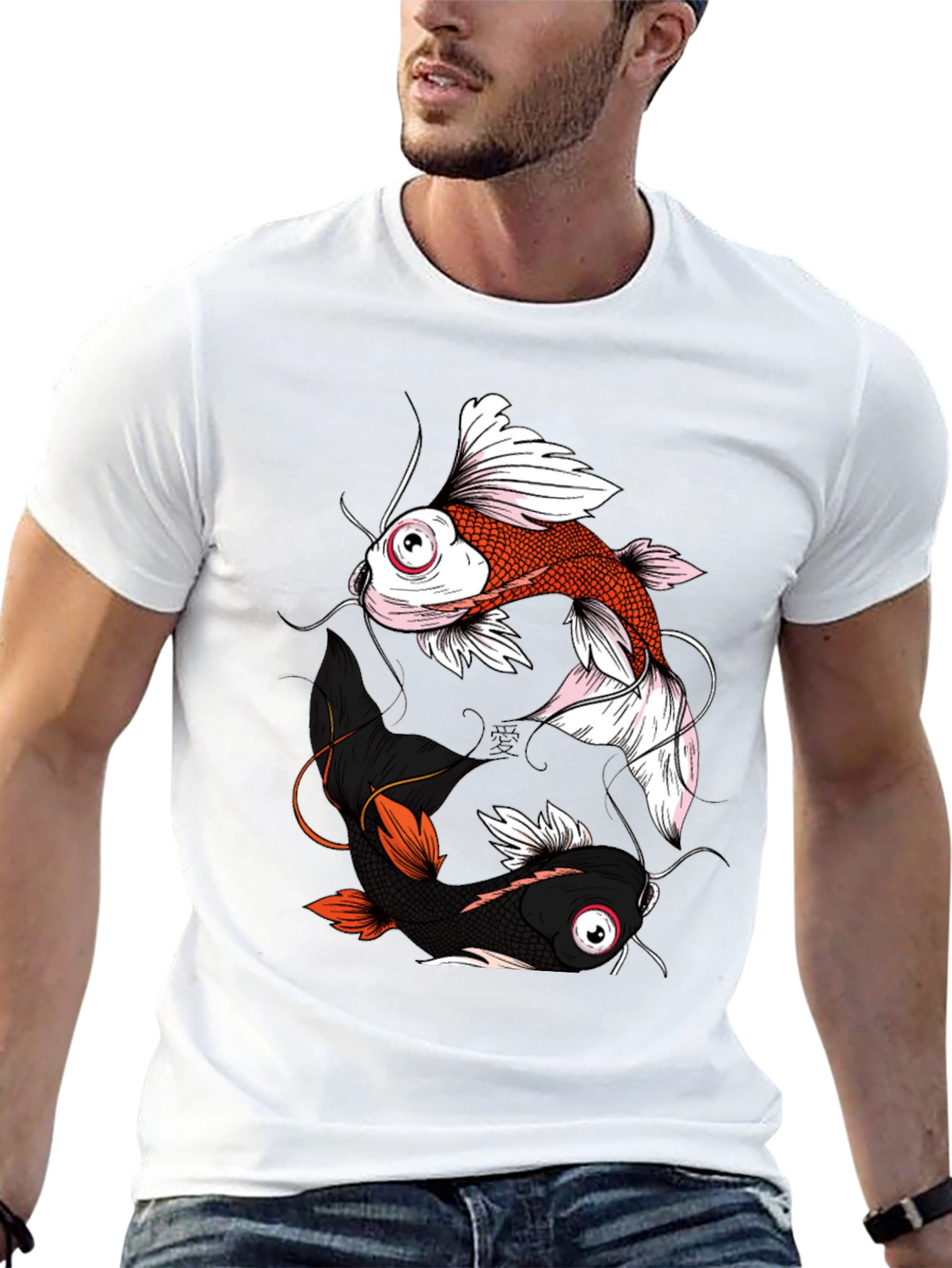 Yin Yang Koi Fish Graphic Tee - Black