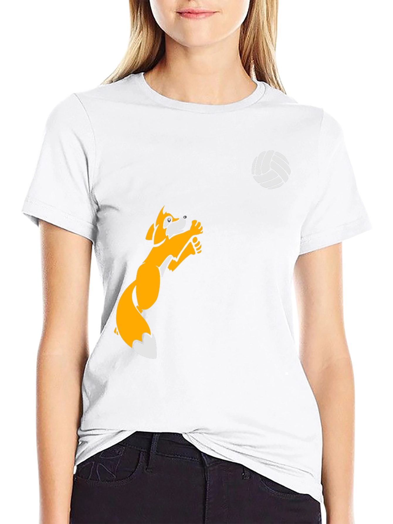 Volleyball Fox Graphic Tee - Black Cotton T-Shirt