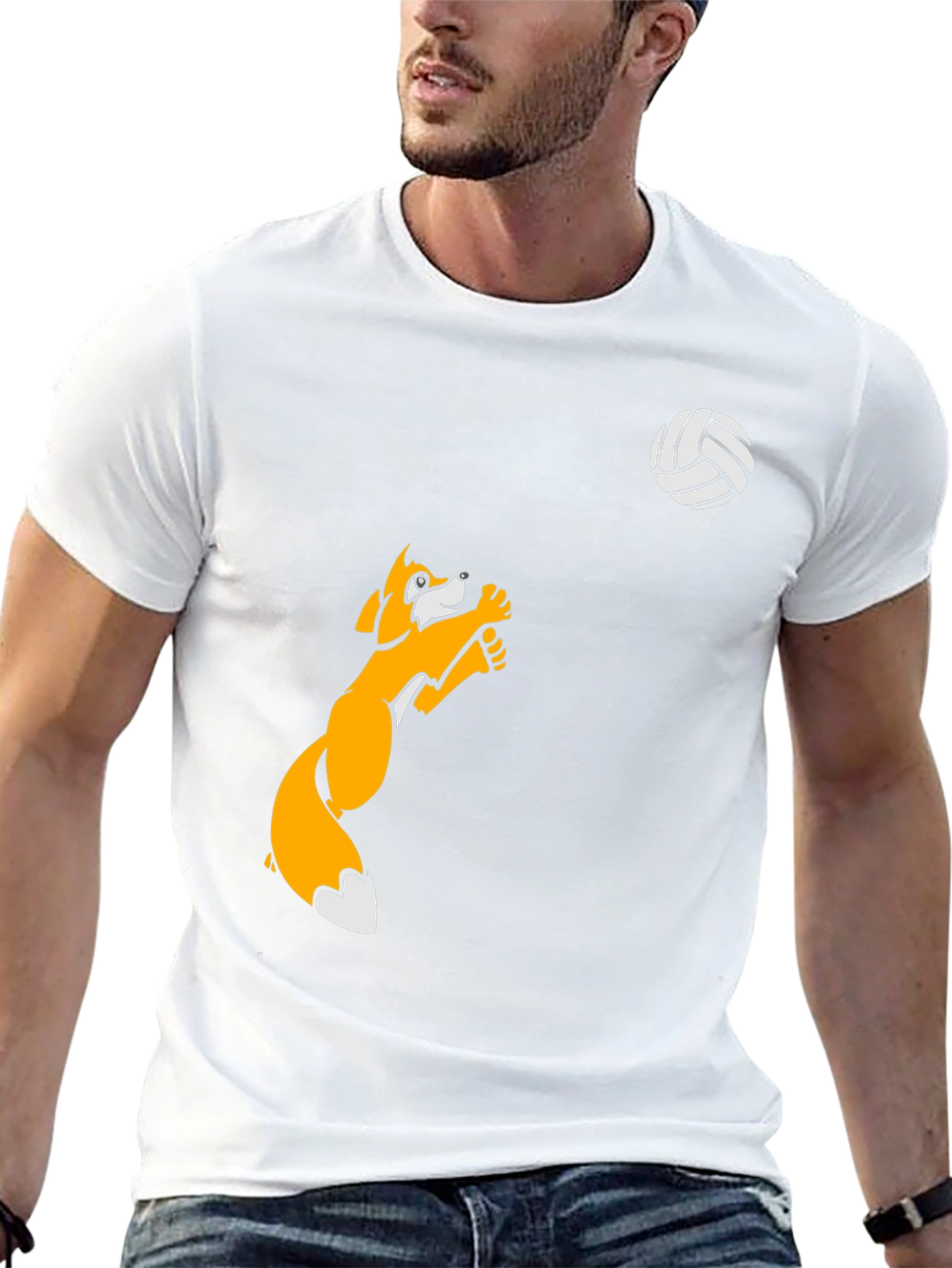 Volleyball Fox Graphic Tee - Black Cotton T-Shirt