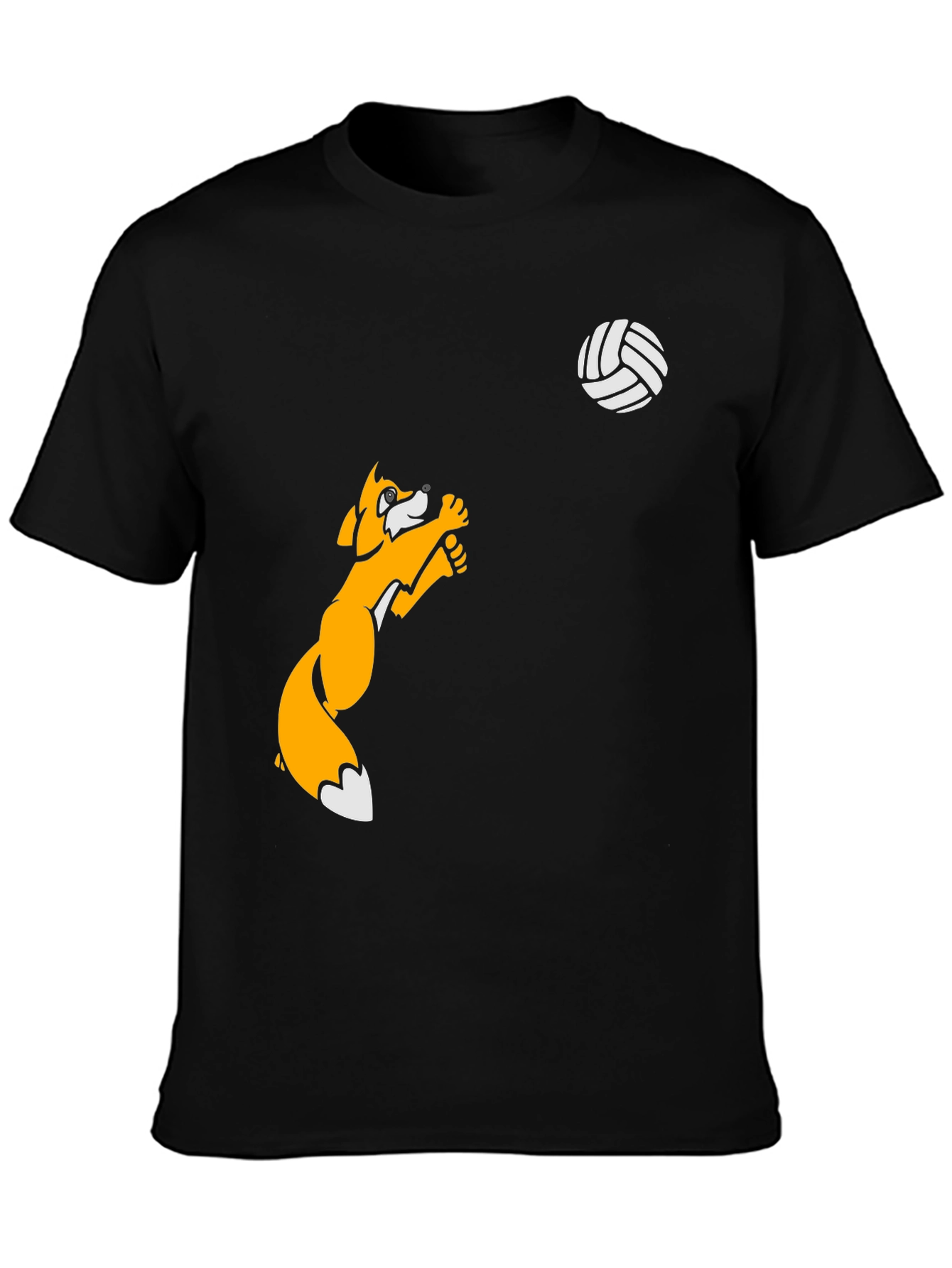 Volleyball Fox Graphic Tee - Black Cotton T-Shirt