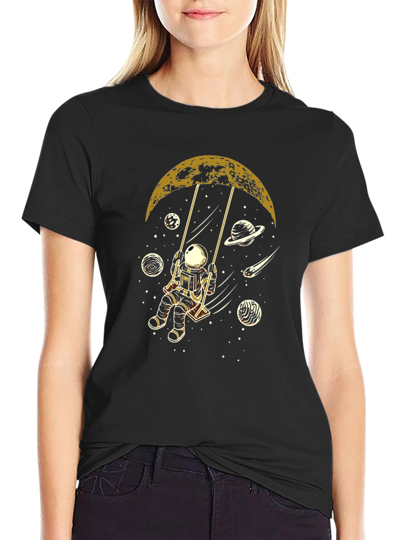 Astronaut Moon Swing Graphic Tee - Black
