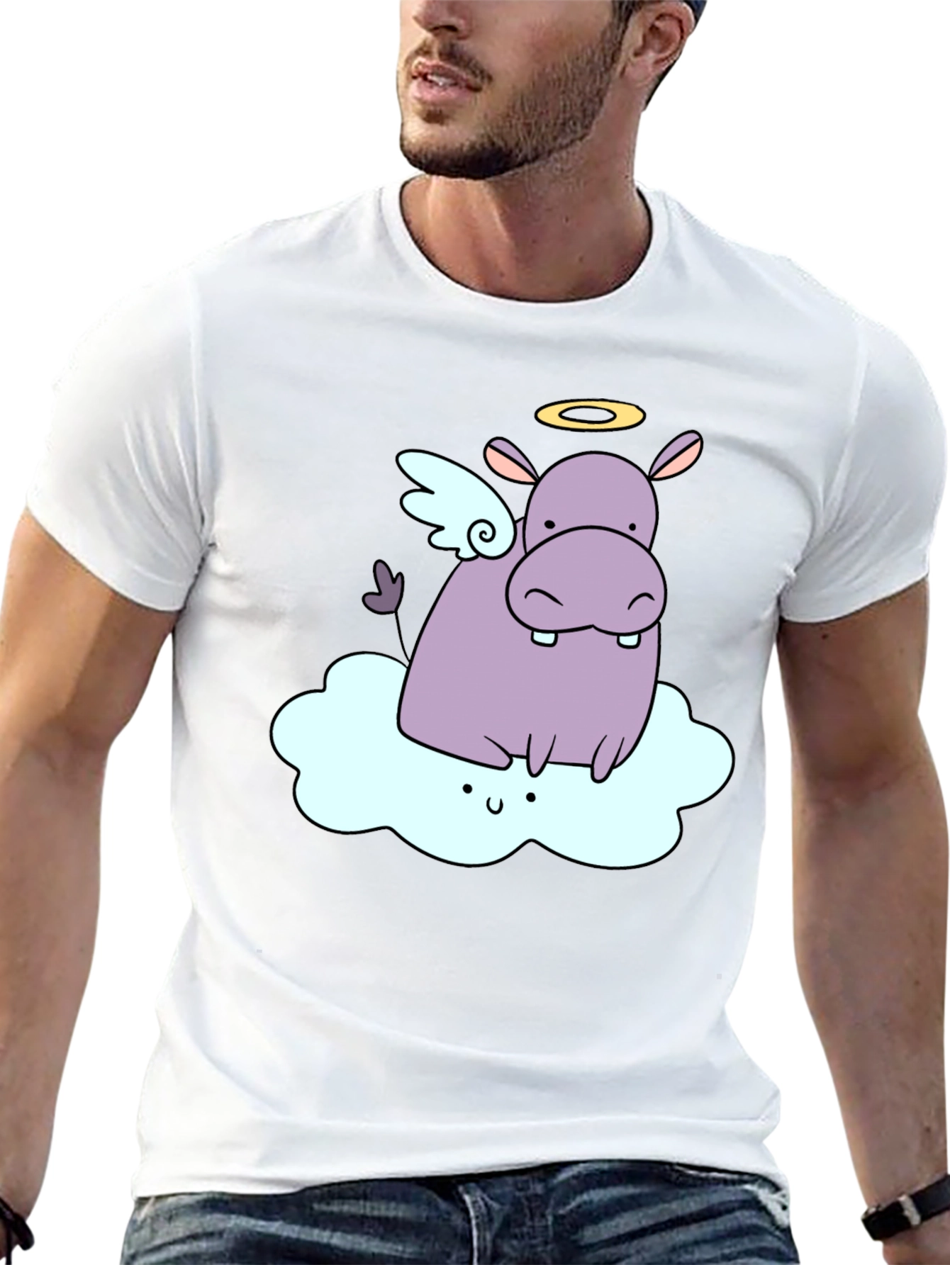 Angel Hippo Graphic T-Shirt - Cute and Comfy