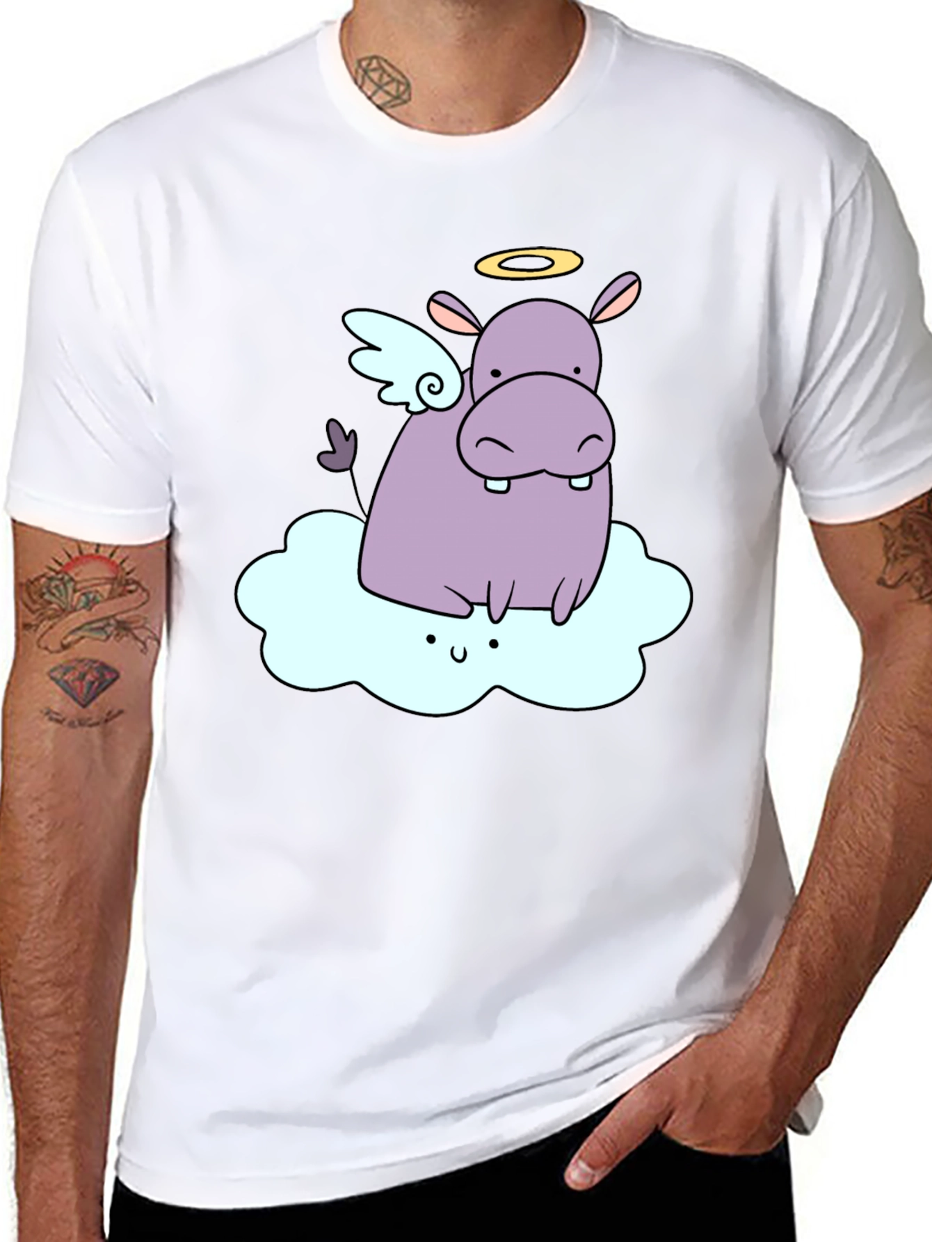 Angel Hippo Graphic T-Shirt - Cute and Comfy