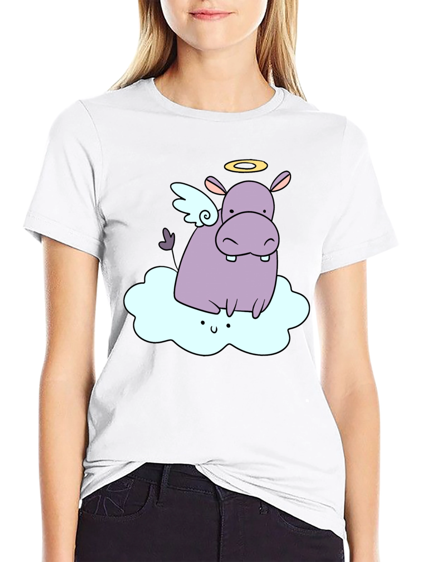 Angel Hippo Graphic T-Shirt - Cute and Comfy