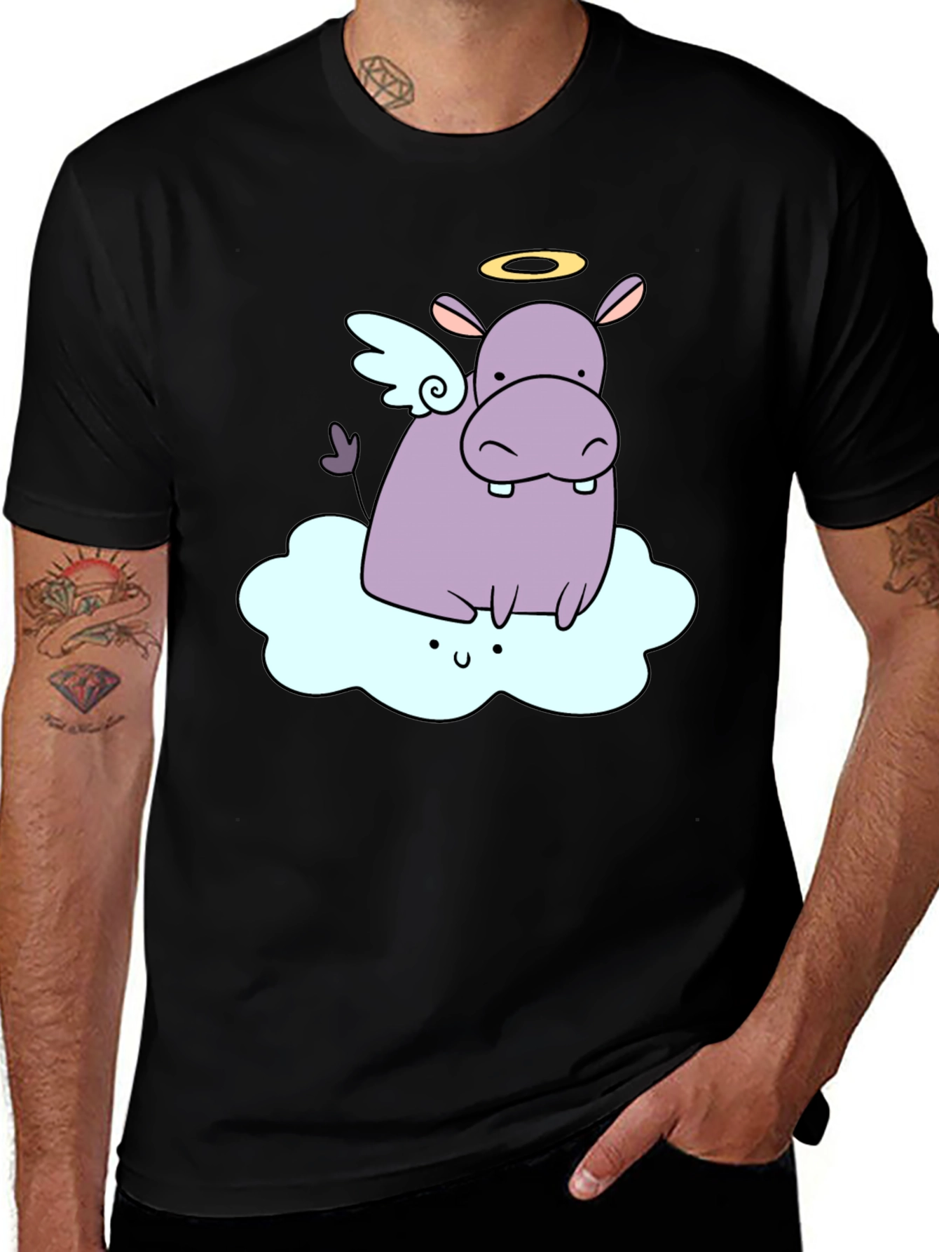 Angel Hippo Graphic T-Shirt - Cute and Comfy