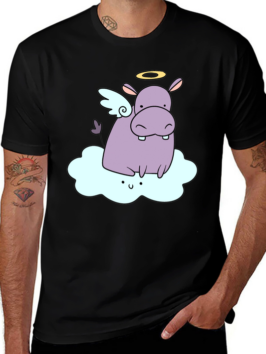 Angel Hippo Graphic T-Shirt - Cute and Comfy