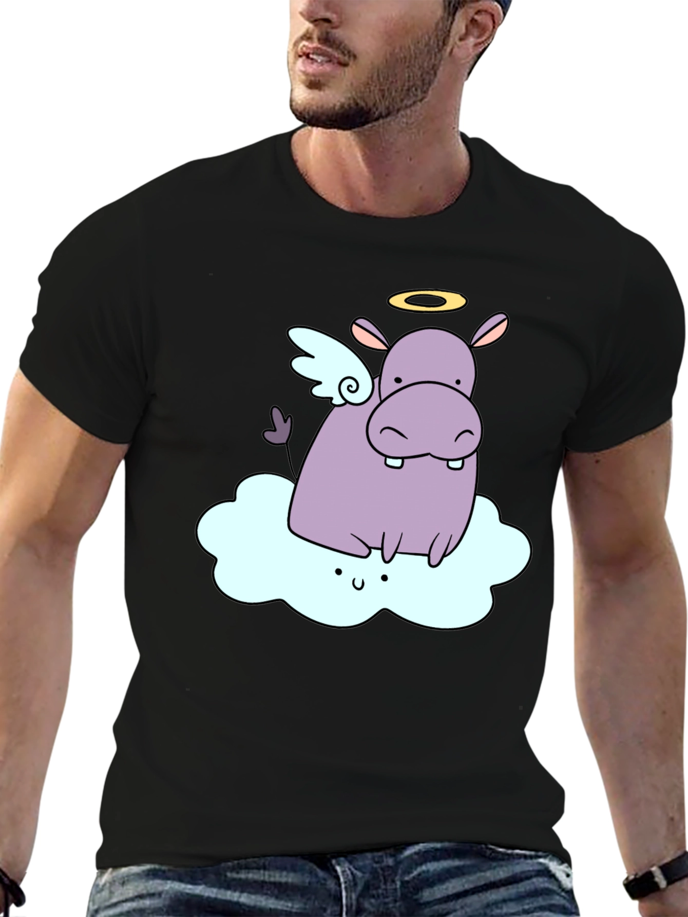 Angel Hippo Graphic T-Shirt - Cute and Comfy