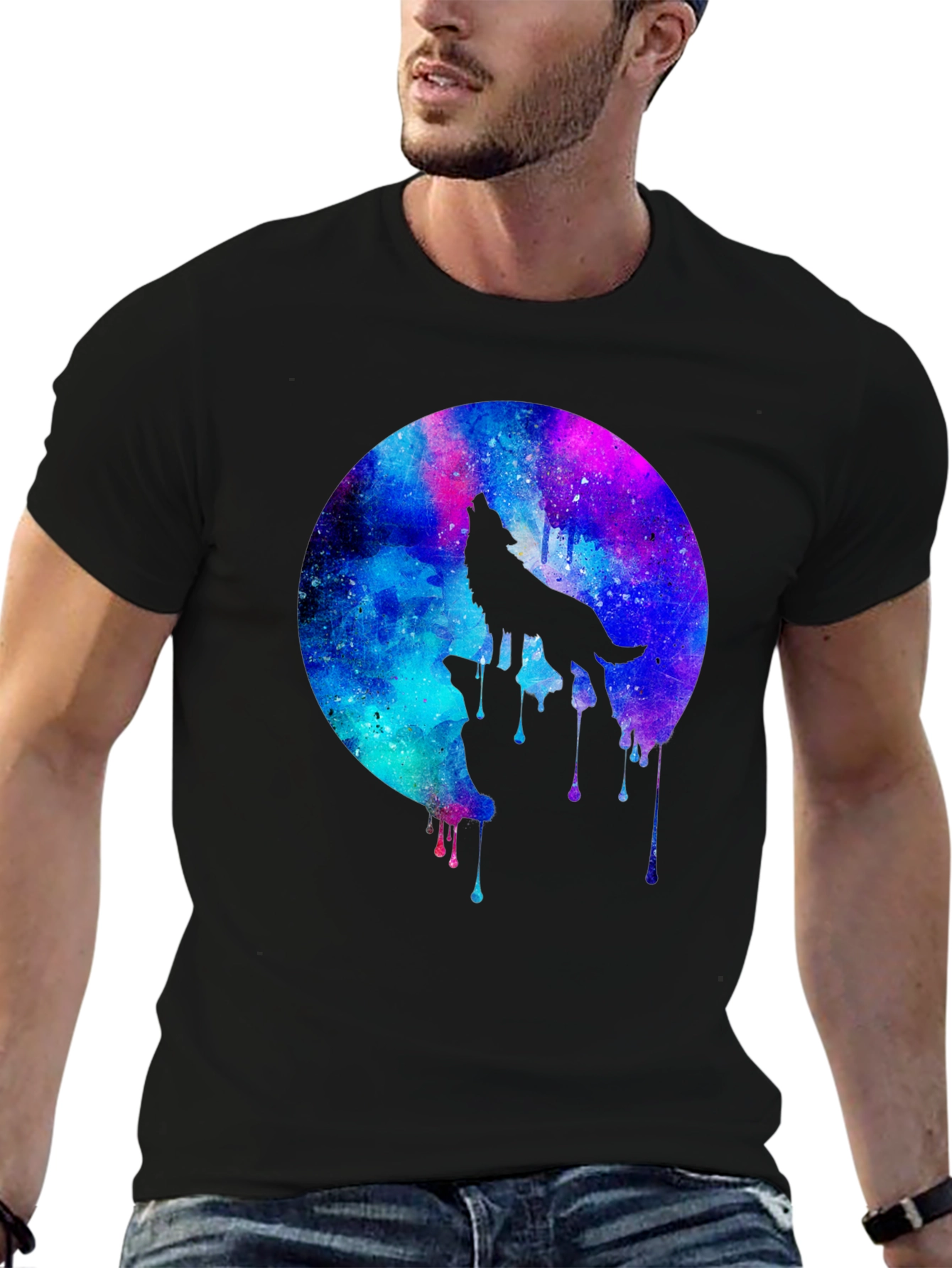 Wolf Galaxy T-Shirt - Mens Black Graphic Tee