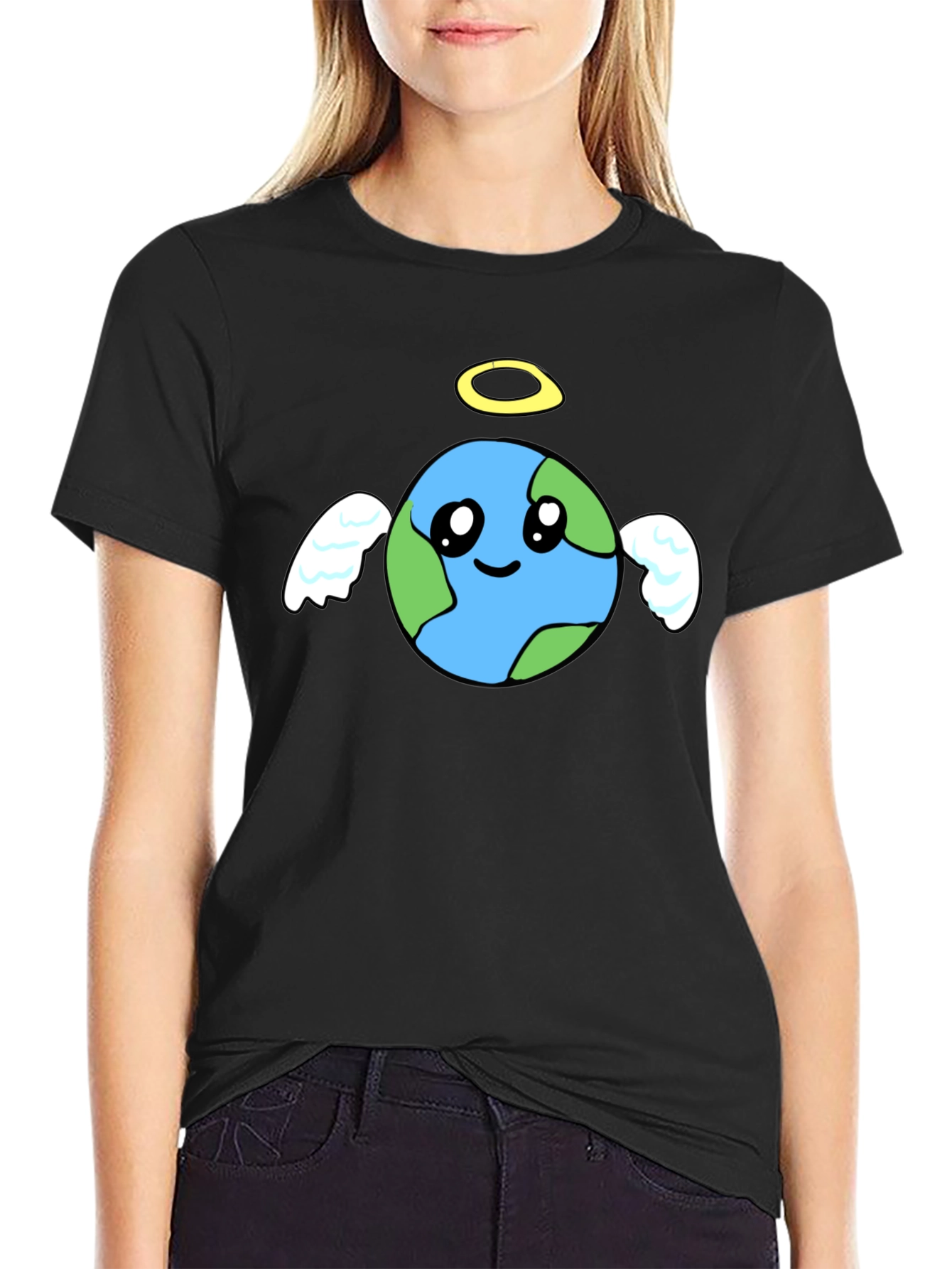 Angel Earth Graphic Black T-Shirt