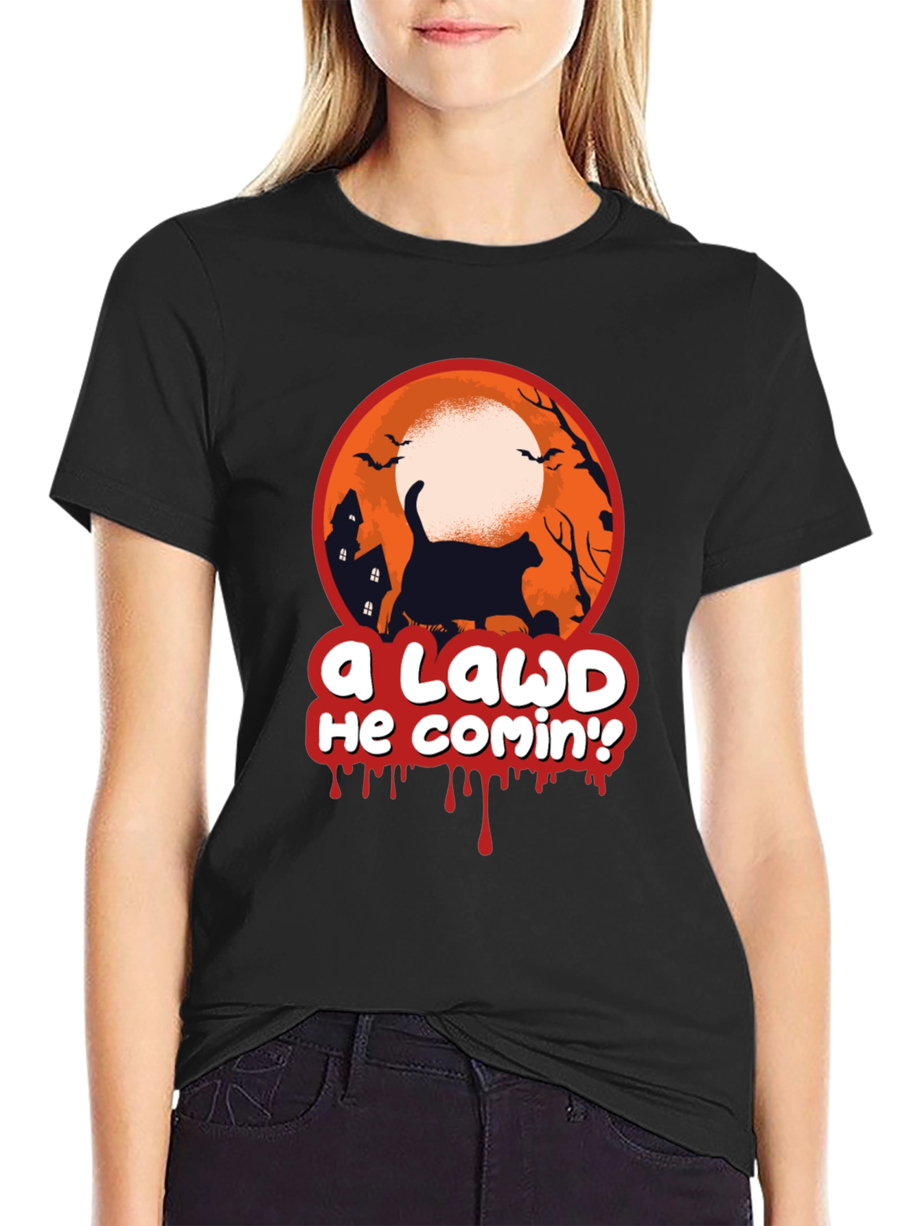A Lawd He Comin Halloween Cat T-Shirt