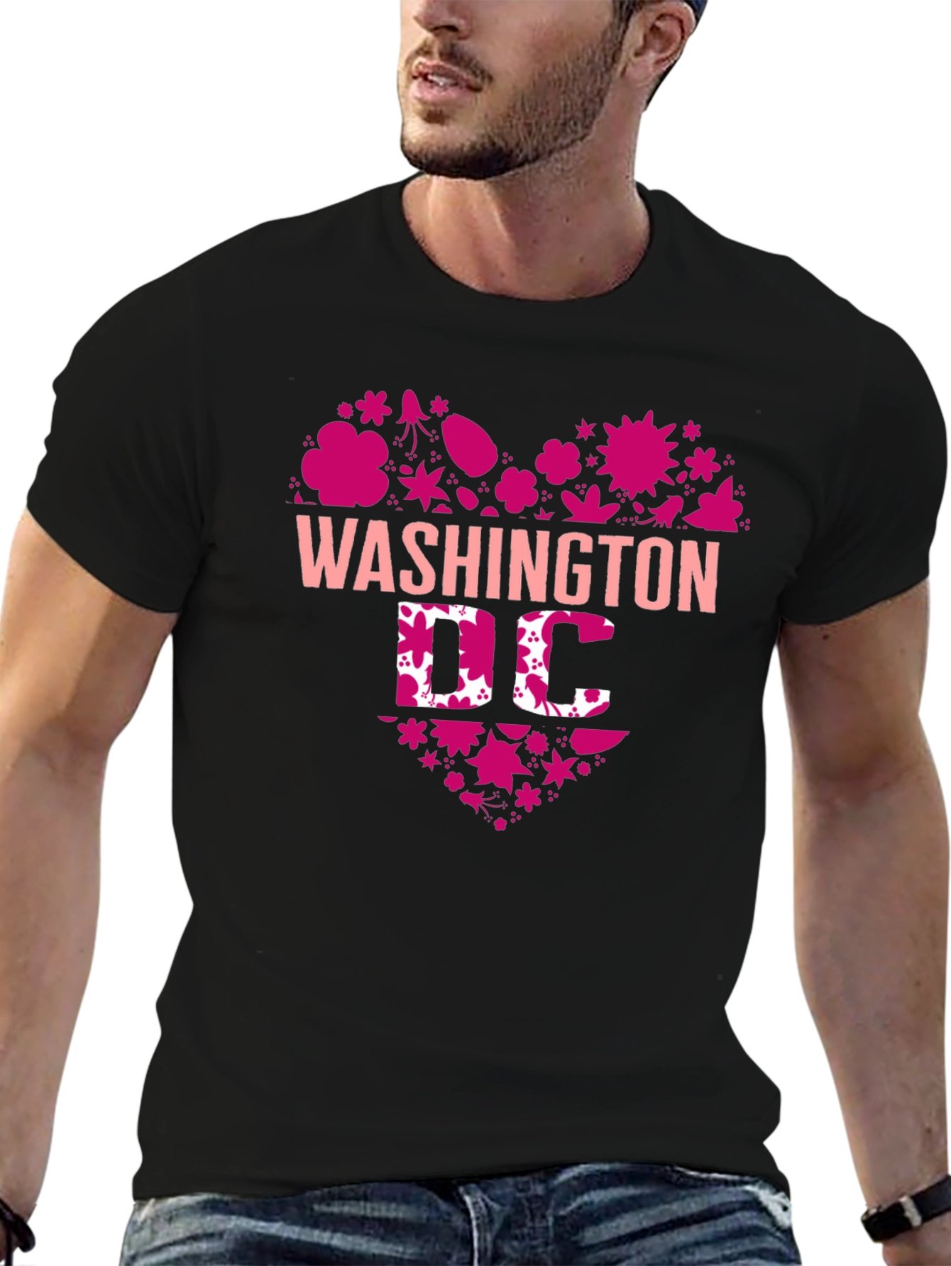 Washington DC Floral Heart Graphic T-Shirt