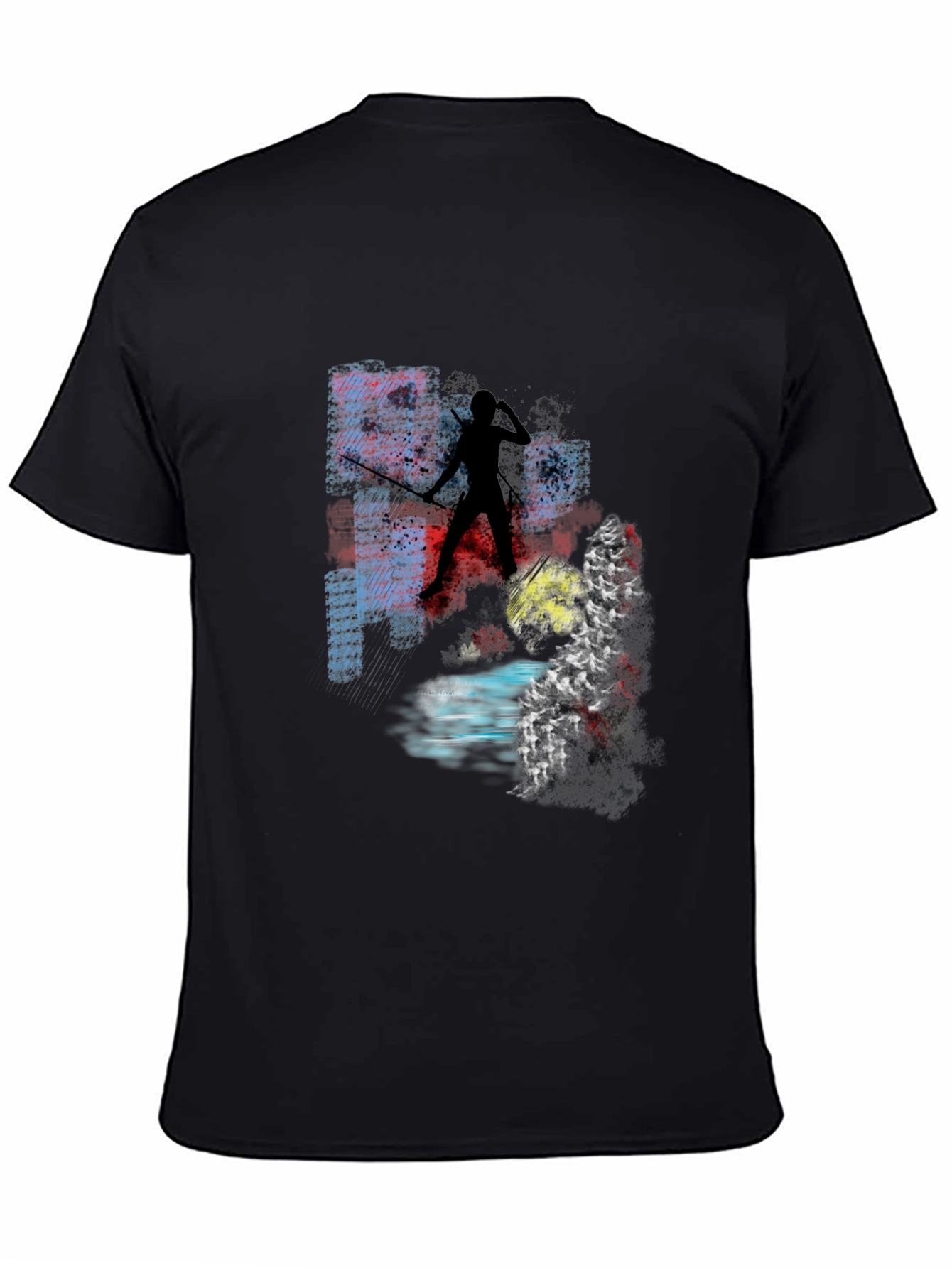 Abstract Warrior Graphic Tee - Black Cotton Blend