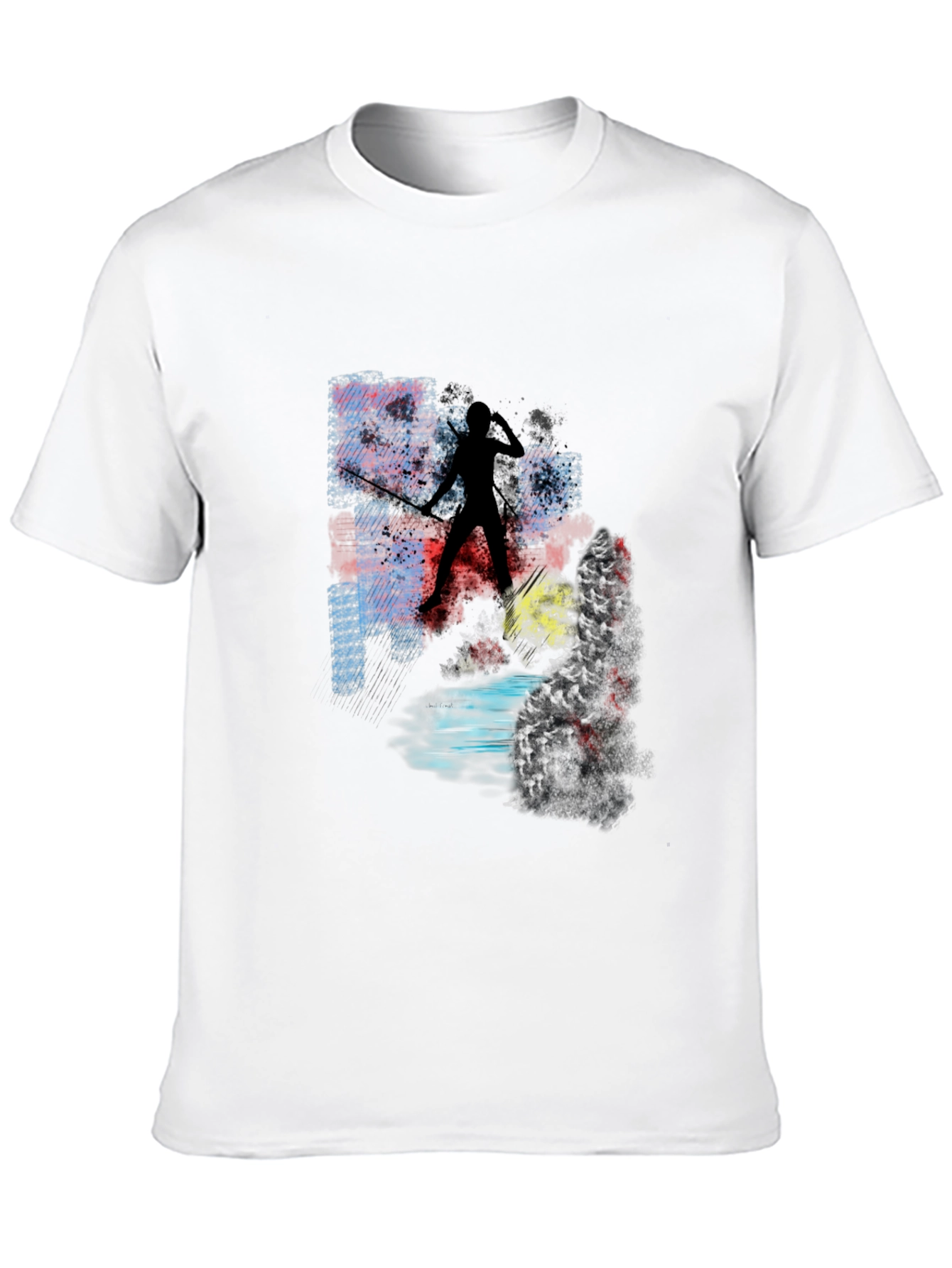 Abstract Warrior Graphic Tee - Black Cotton Blend