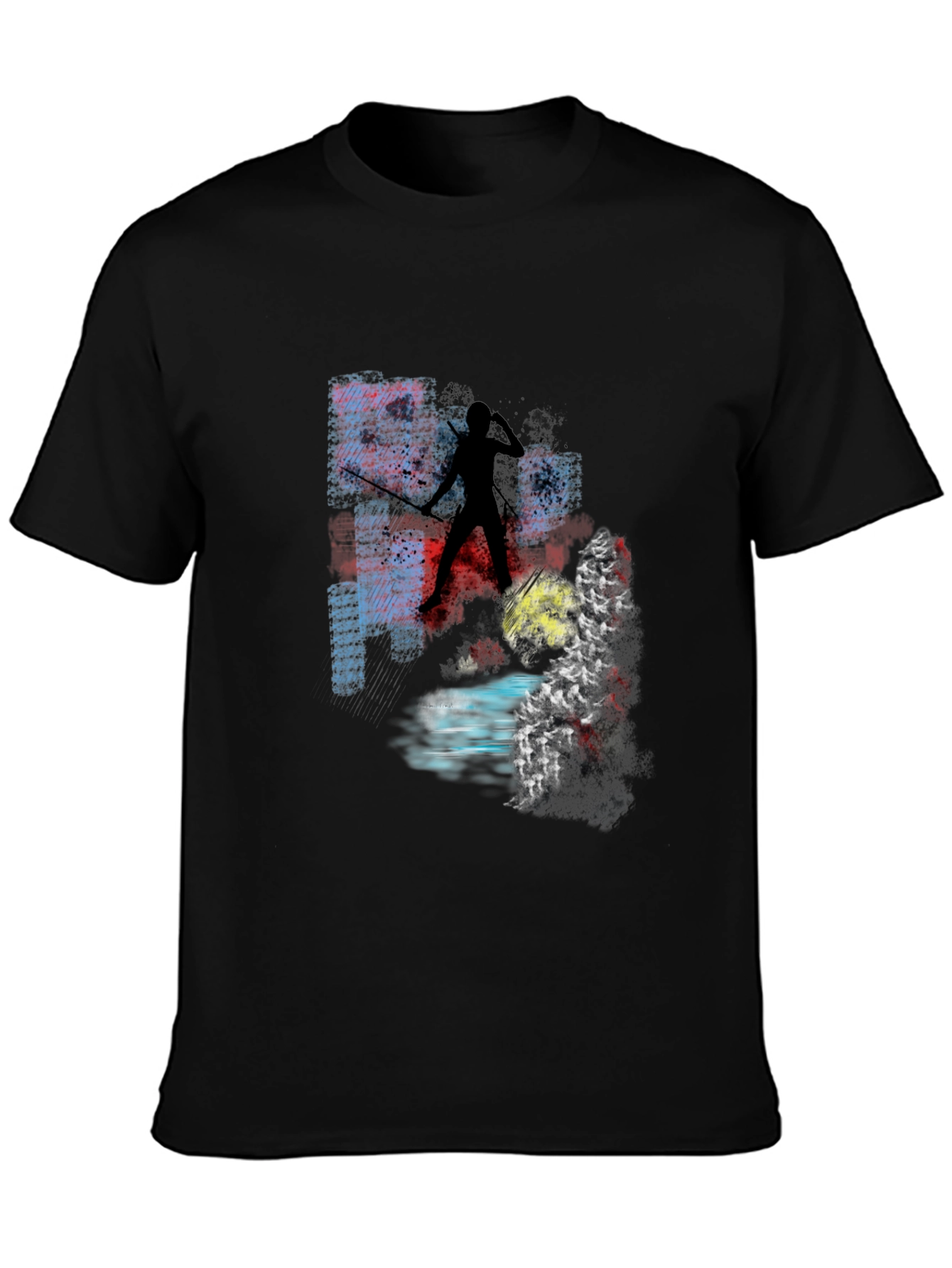 Abstract Warrior Graphic Tee - Black Cotton Blend