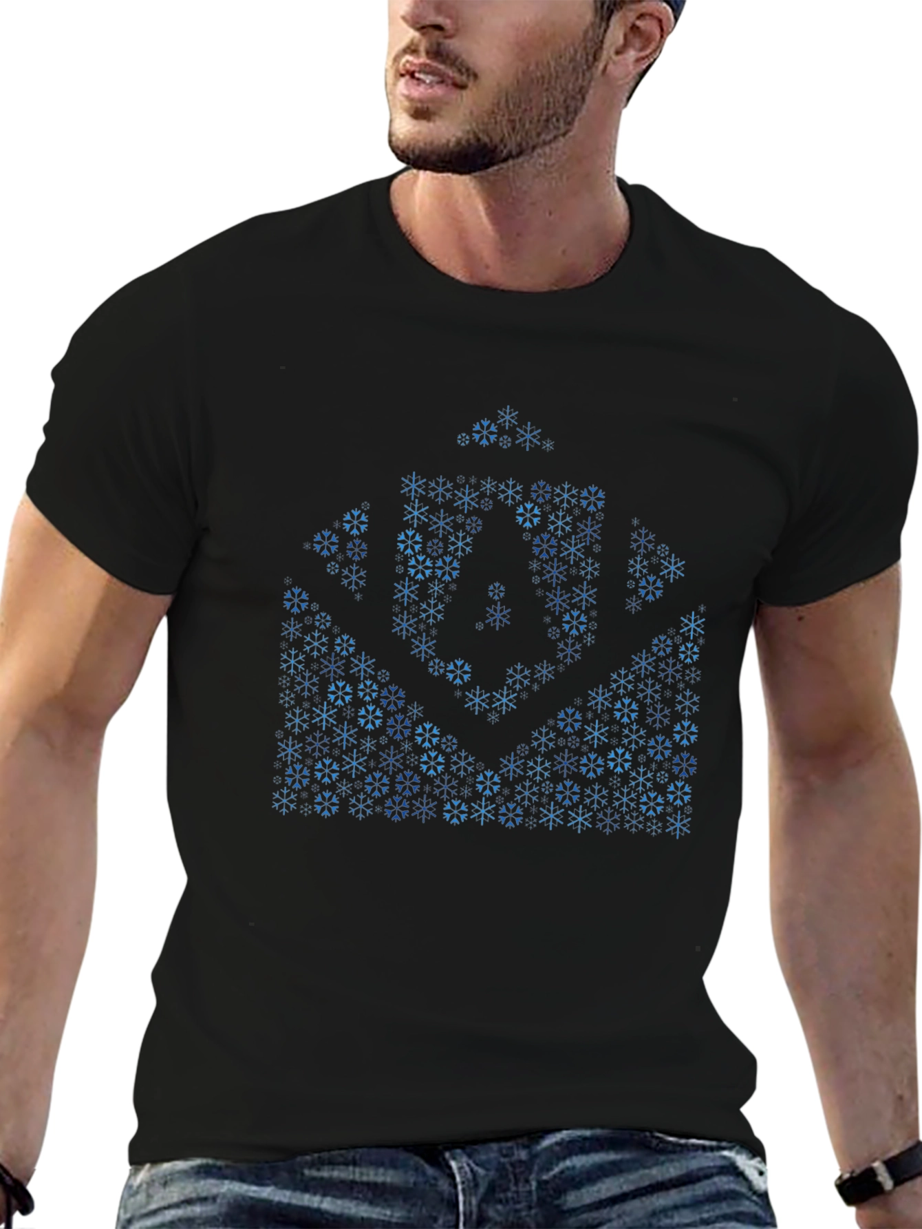 Abstract Snowflake Design Black T-Shirt