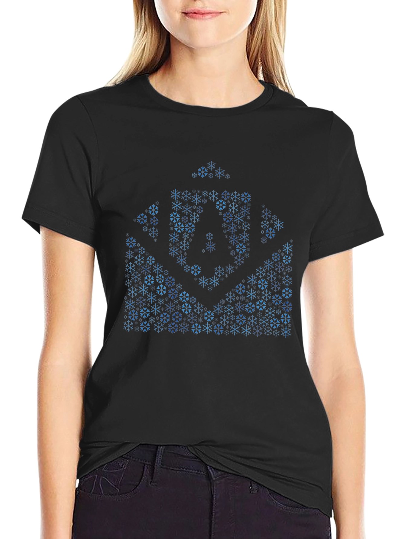 Abstract Snowflake Design Black T-Shirt