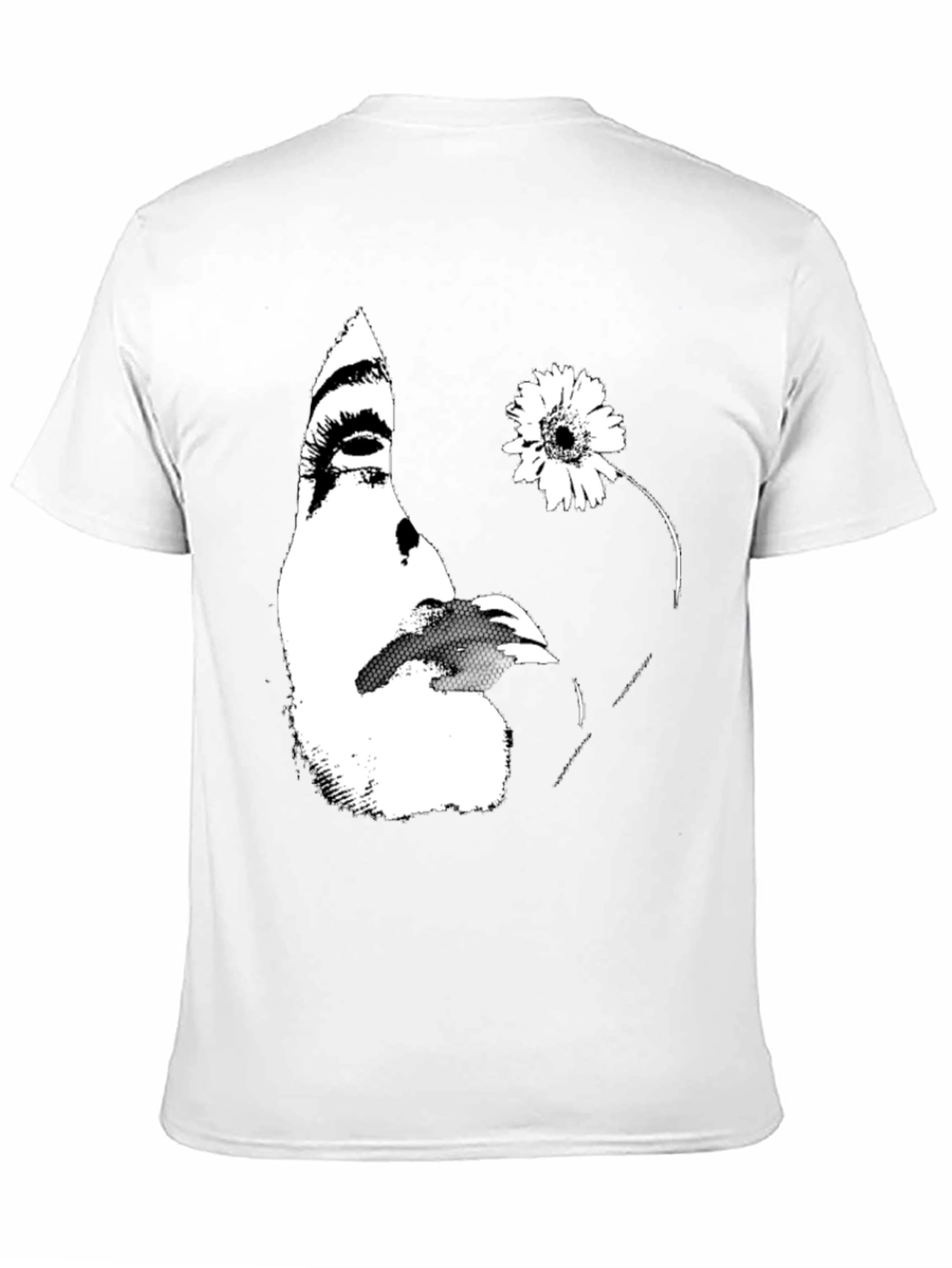 Abstract Face and Flower Graphic Tee - Black