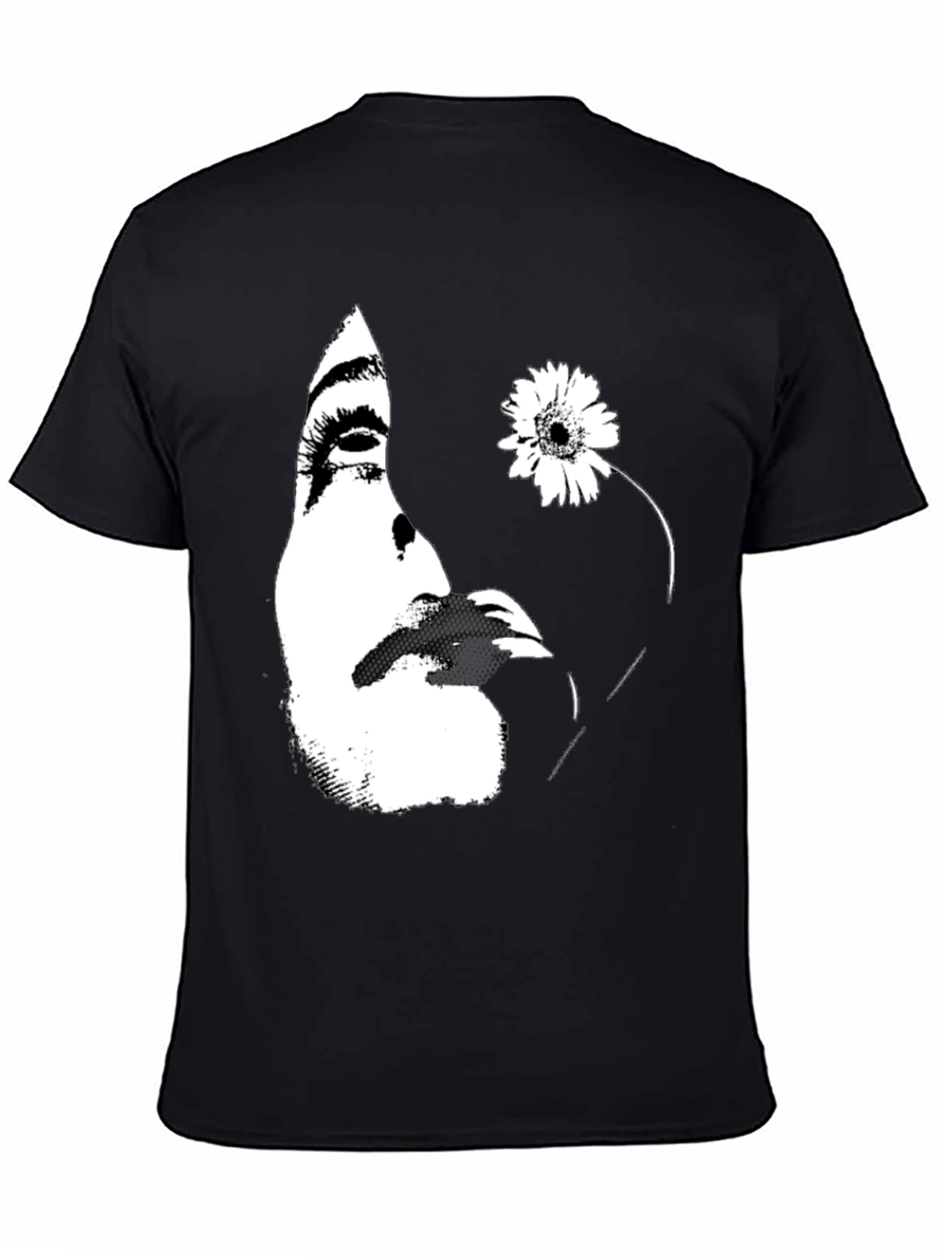 Abstract Face and Flower Graphic Tee - Black