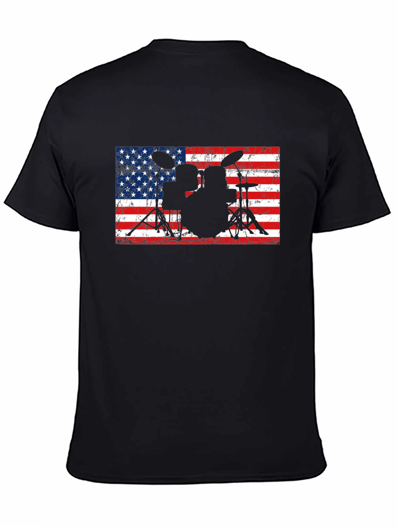 American Flag Drum Set Black T-Shirt