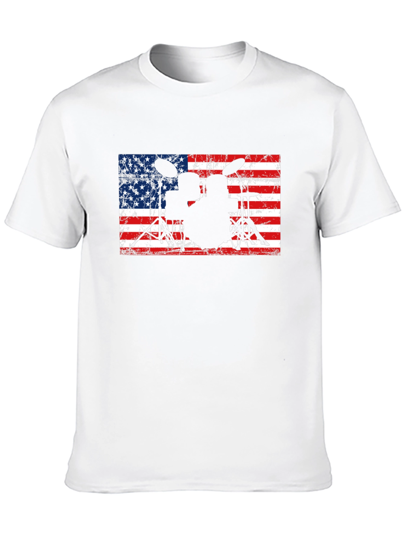 American Flag Drum Set Black T-Shirt
