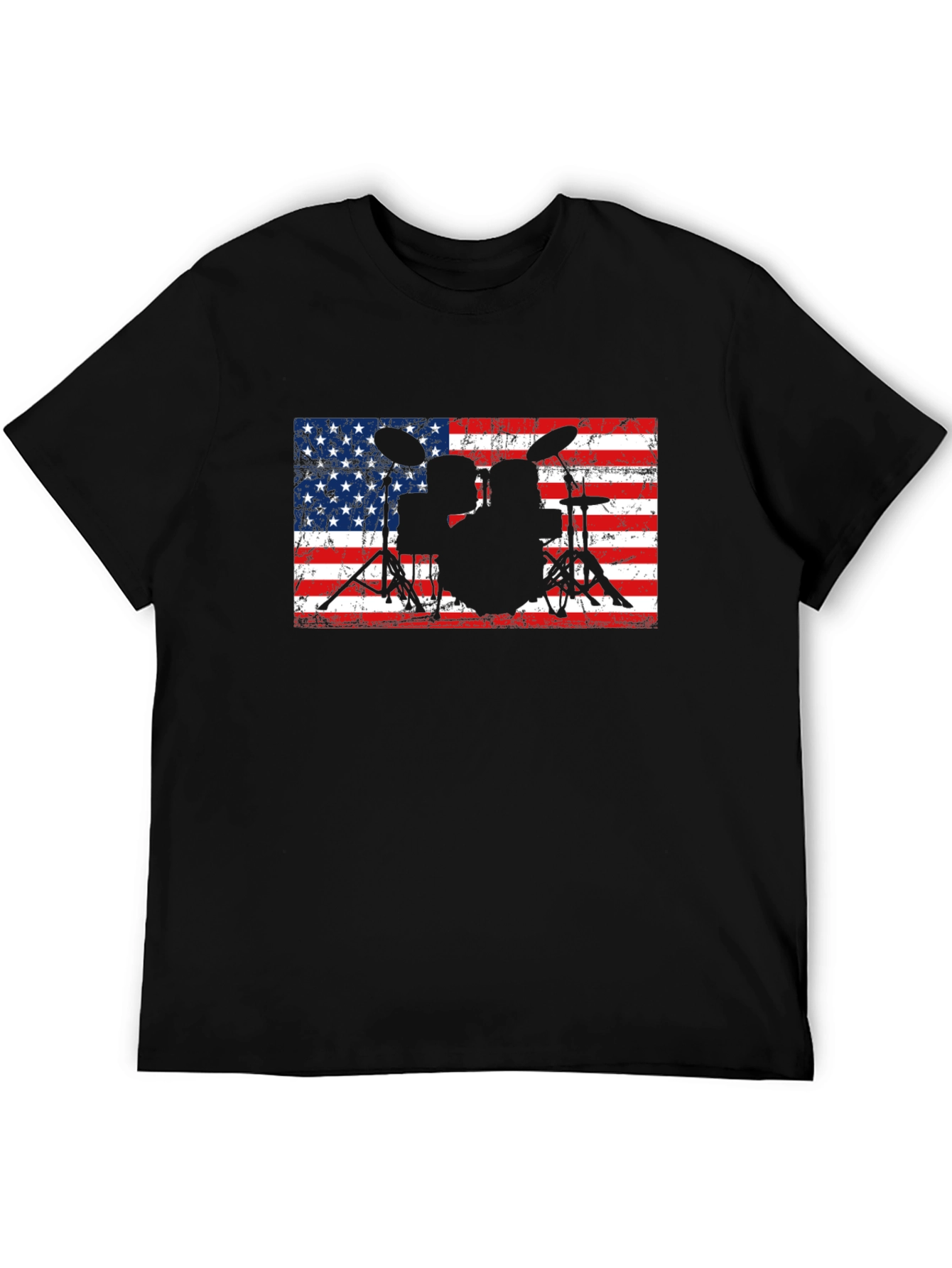 American Flag Drum Set Black T-Shirt