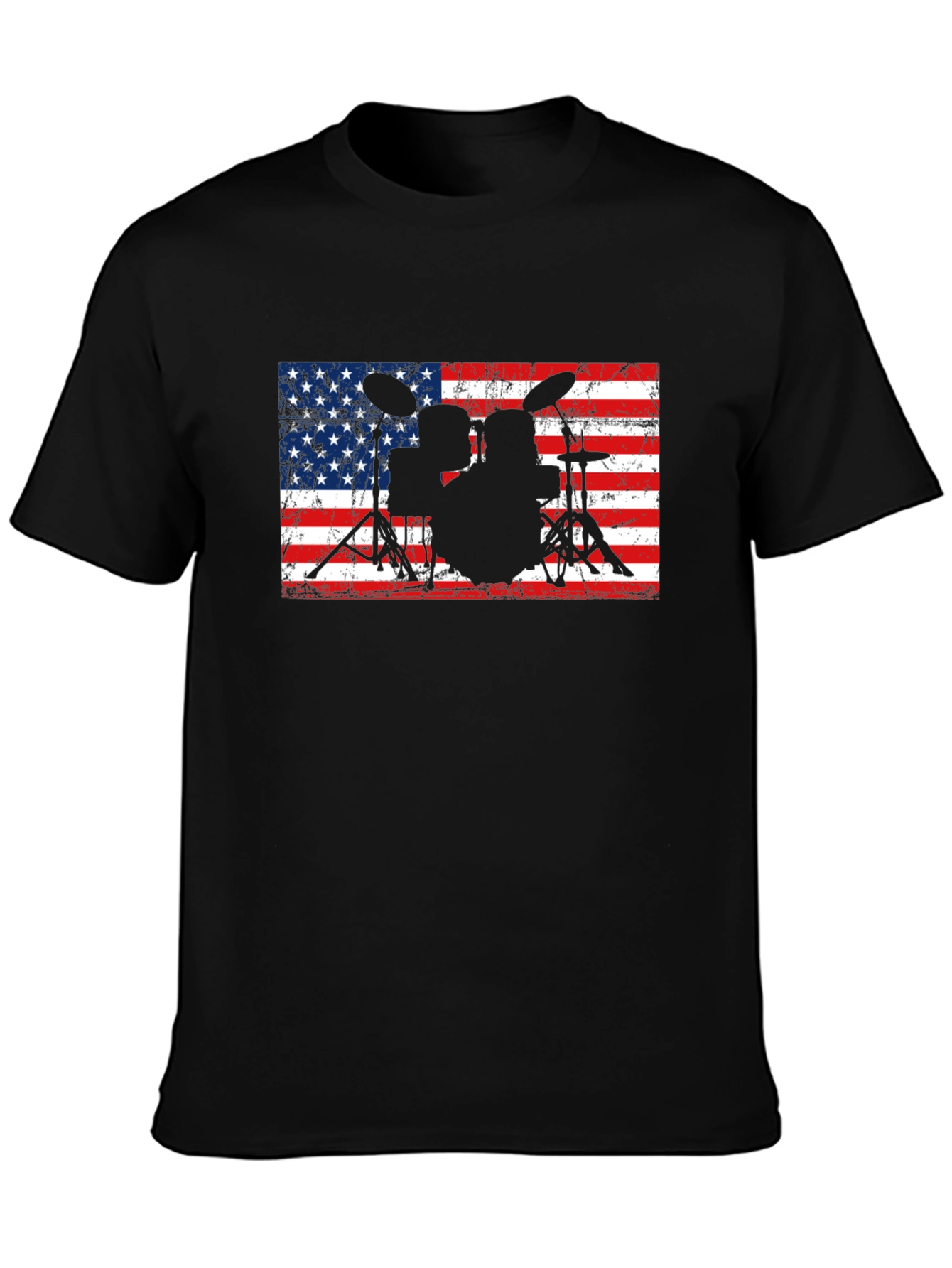 American Flag Drum Set Black T-Shirt