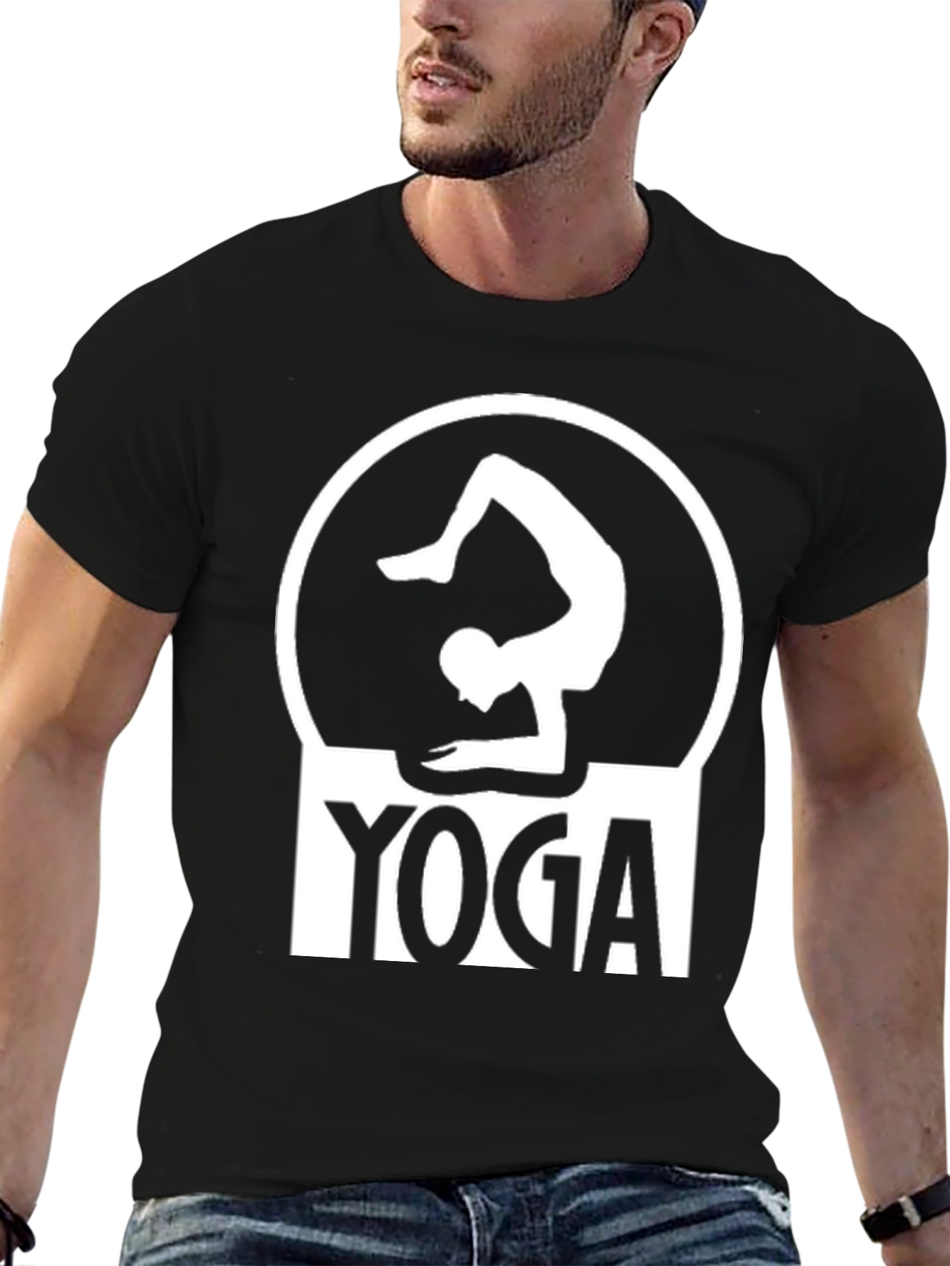 Yoga Pose Graphic Tee - Black Cotton T-Shirt