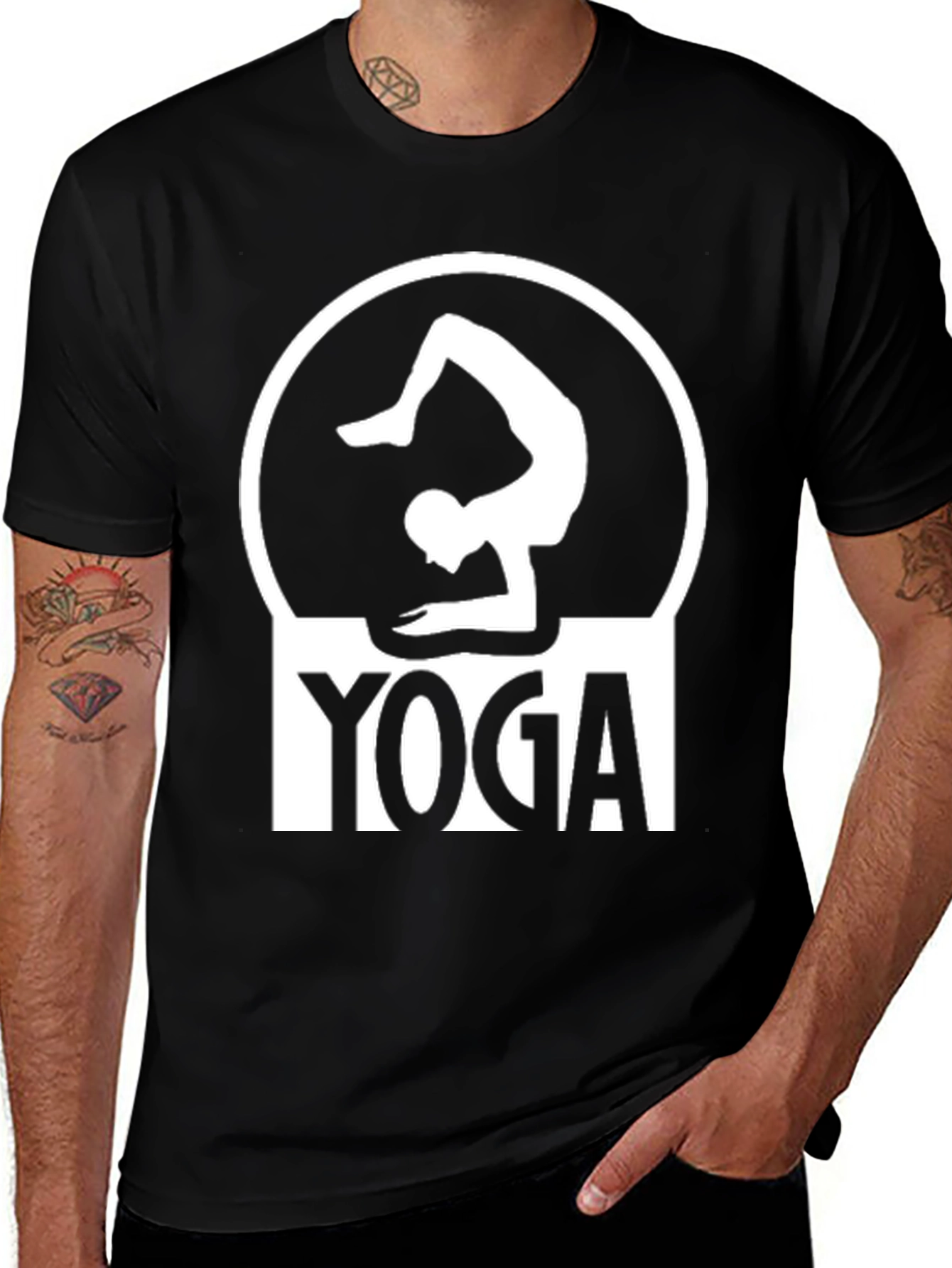 Yoga Pose Graphic Tee - Black Cotton T-Shirt