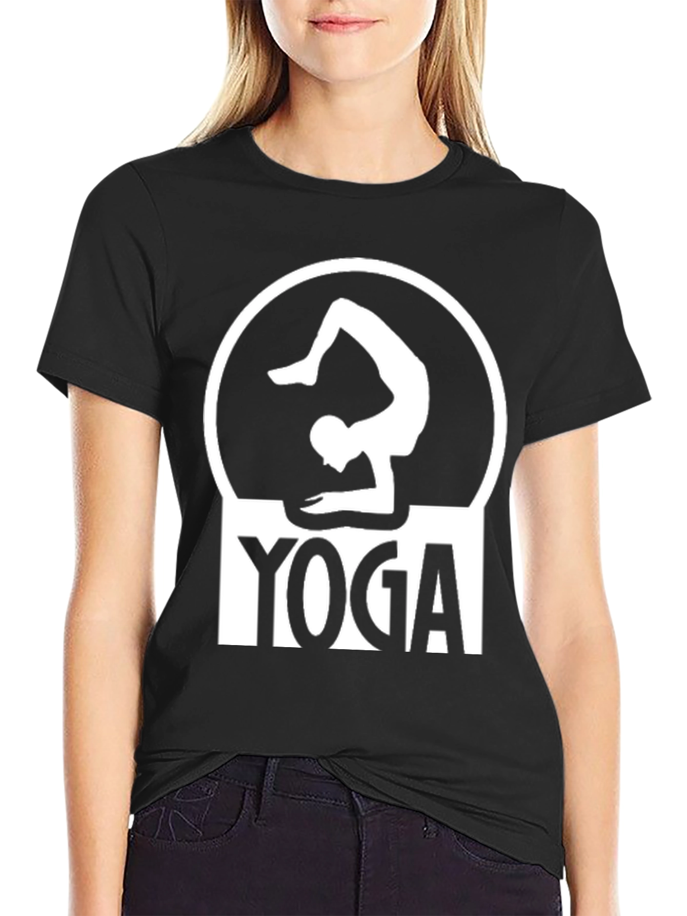 Yoga Pose Graphic Tee - Black Cotton T-Shirt