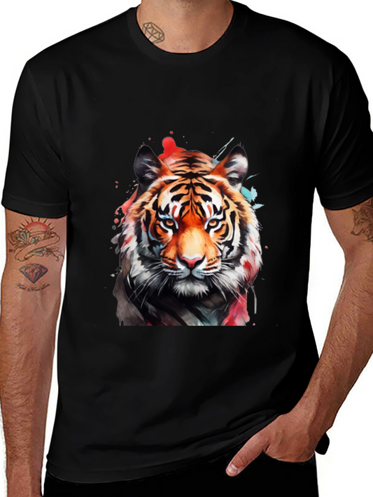 Watercolor Tiger Graphic Tee - Artistic Mens T-Shirt