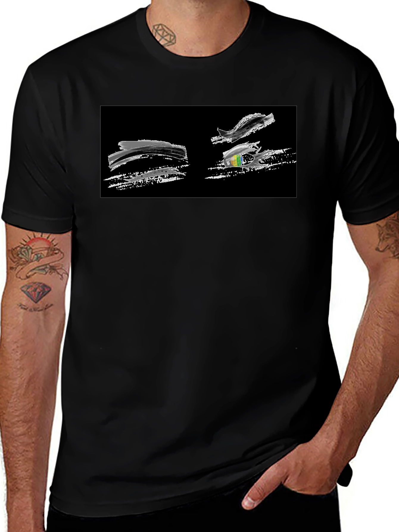 Abstract Brushstroke Graphic Black T-Shirt