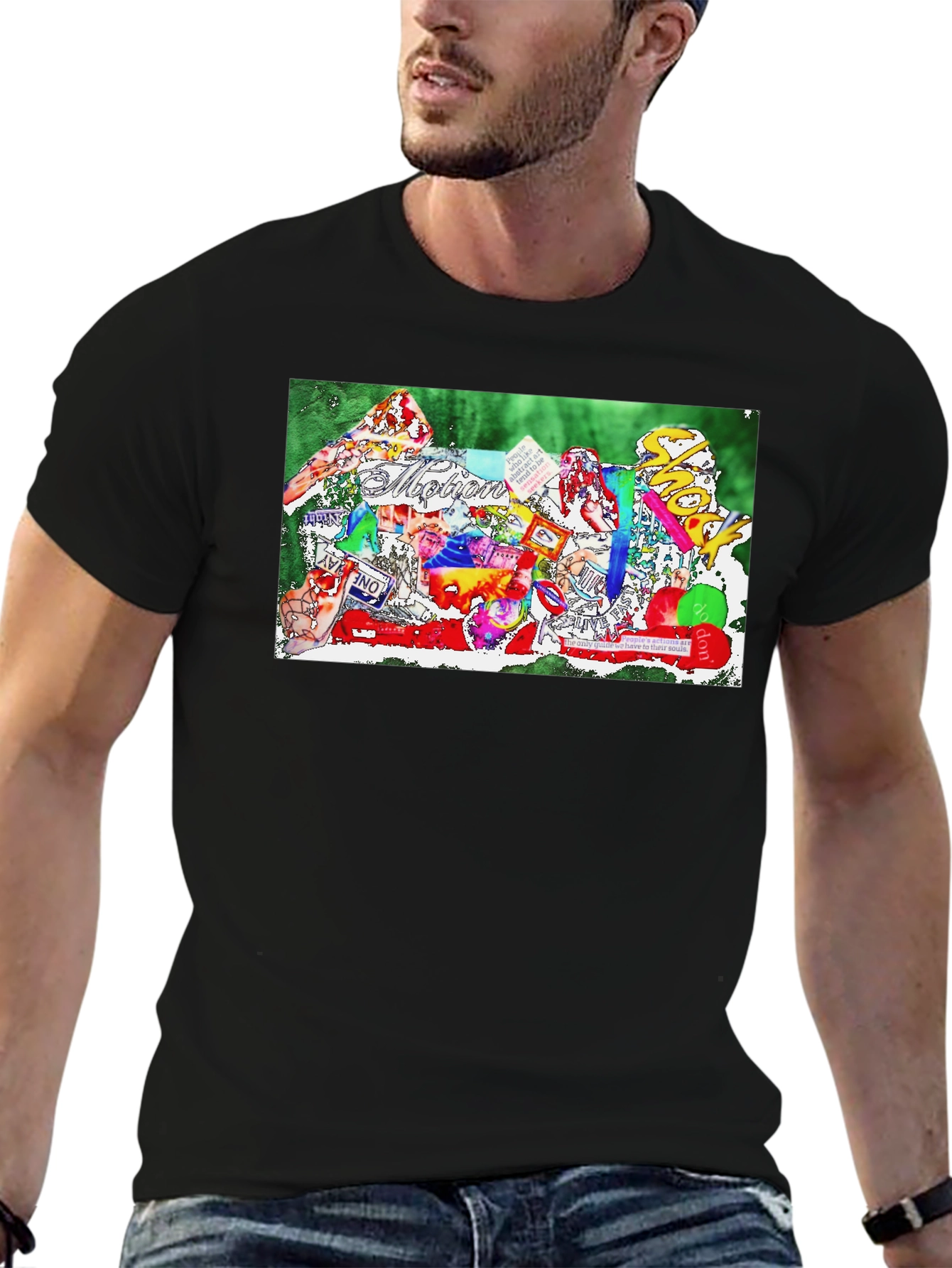 Artistic Collage Print Black T-Shirt