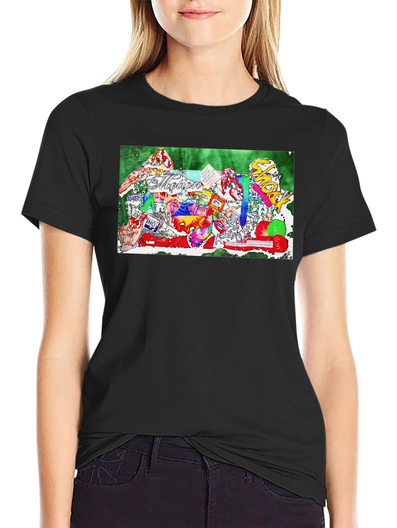 Artistic Collage Print Black T-Shirt