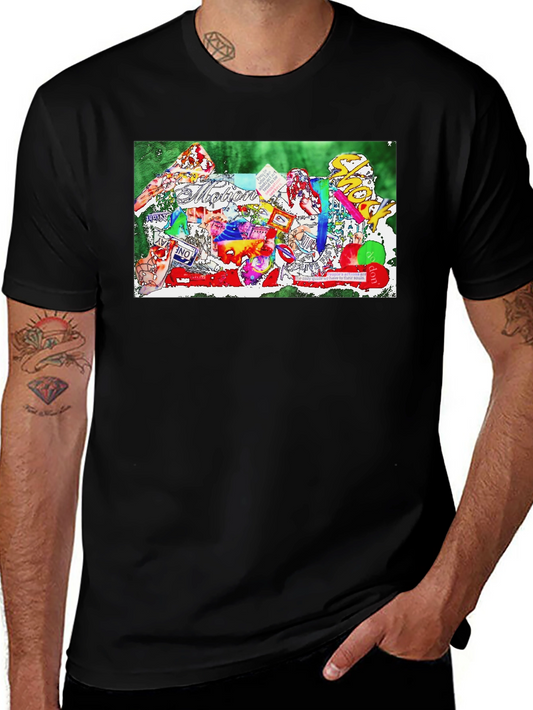 Artistic Collage Print Black T-Shirt