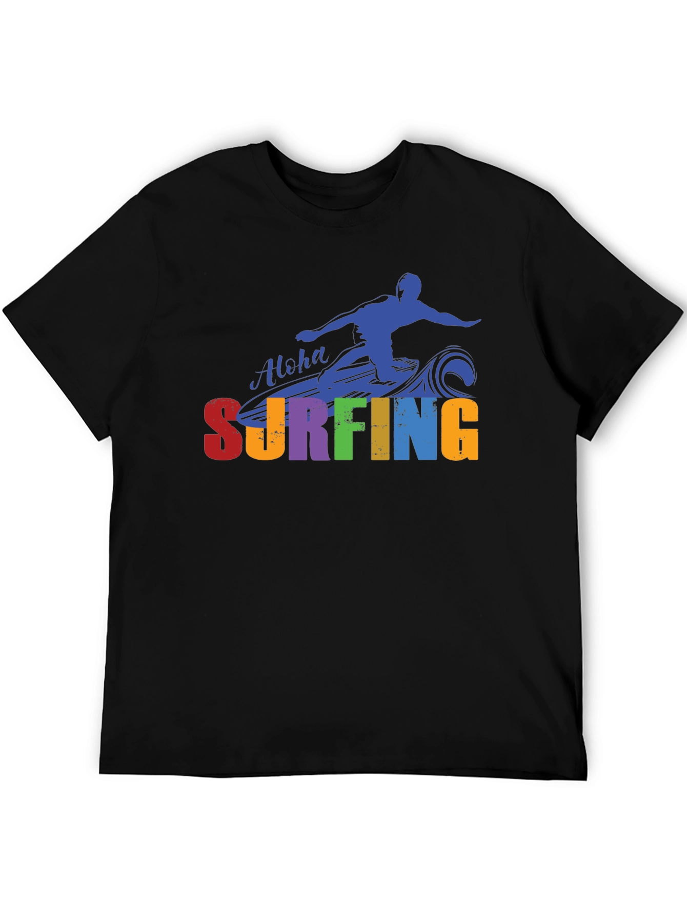 Aloha Surfing Graphic Tee - Black Cotton T-Shirt