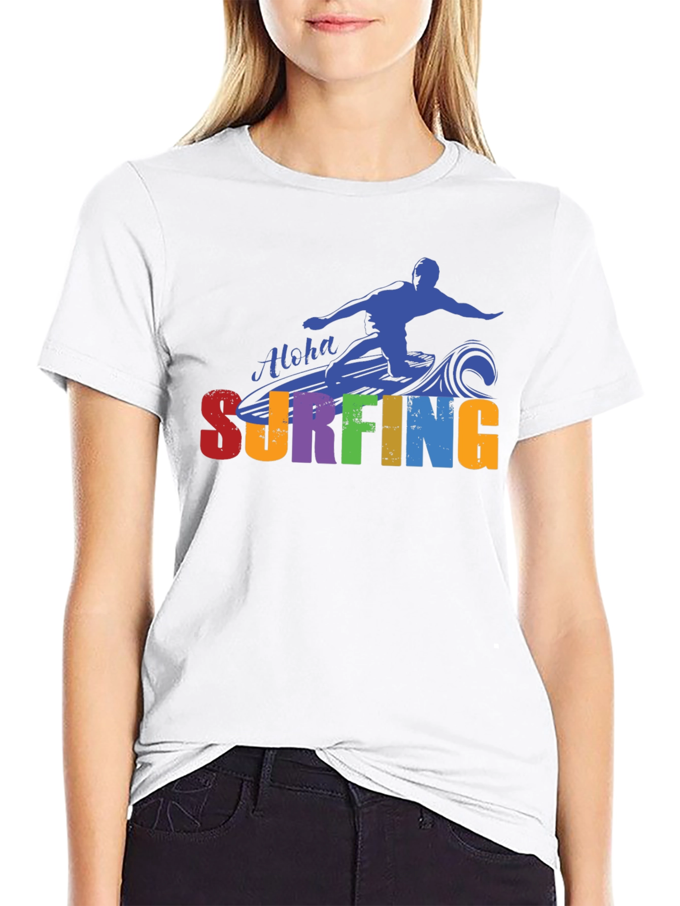 Aloha Surfing Graphic Tee - Black Cotton T-Shirt