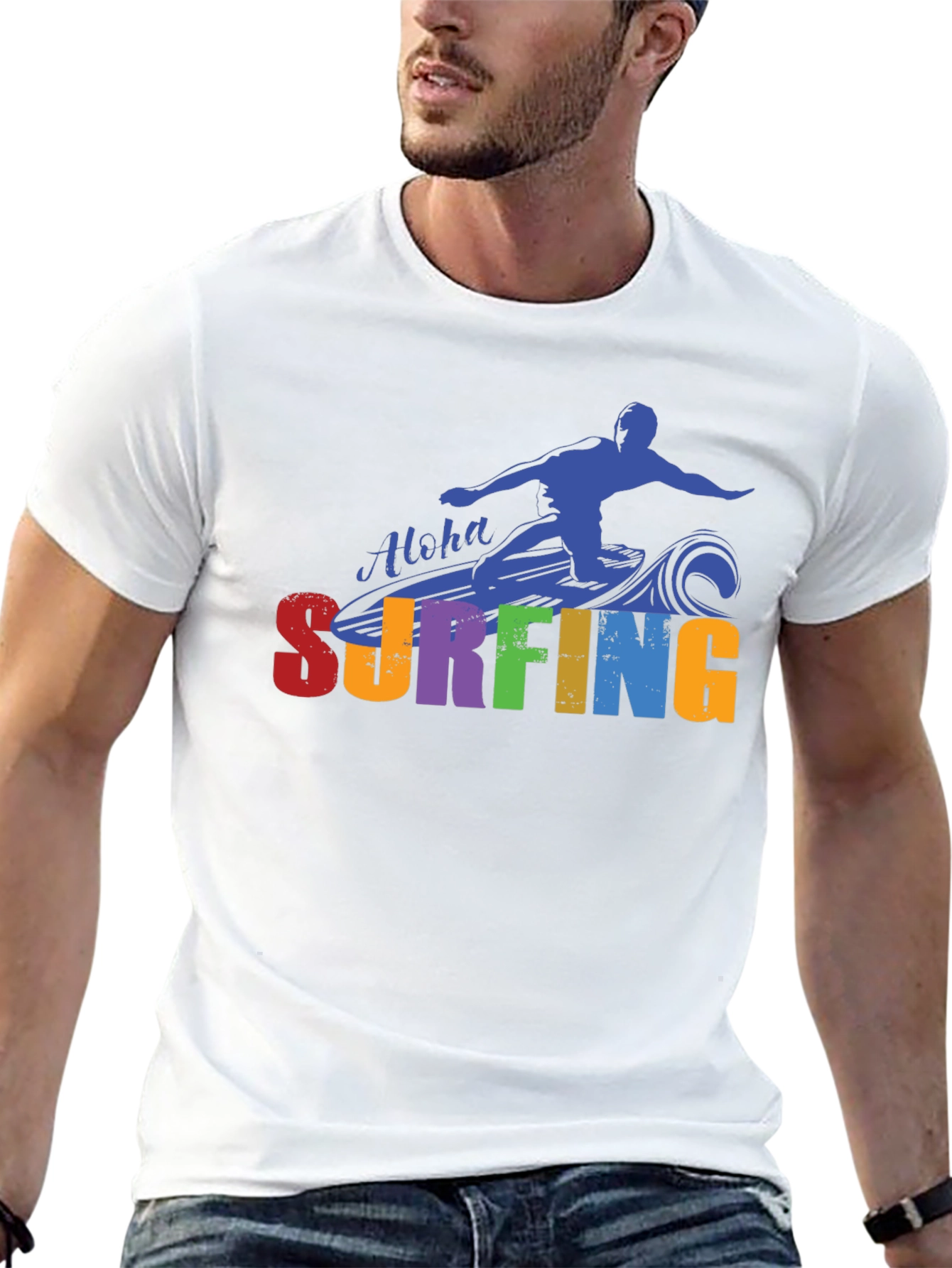 Aloha Surfing Graphic Tee - Black Cotton T-Shirt