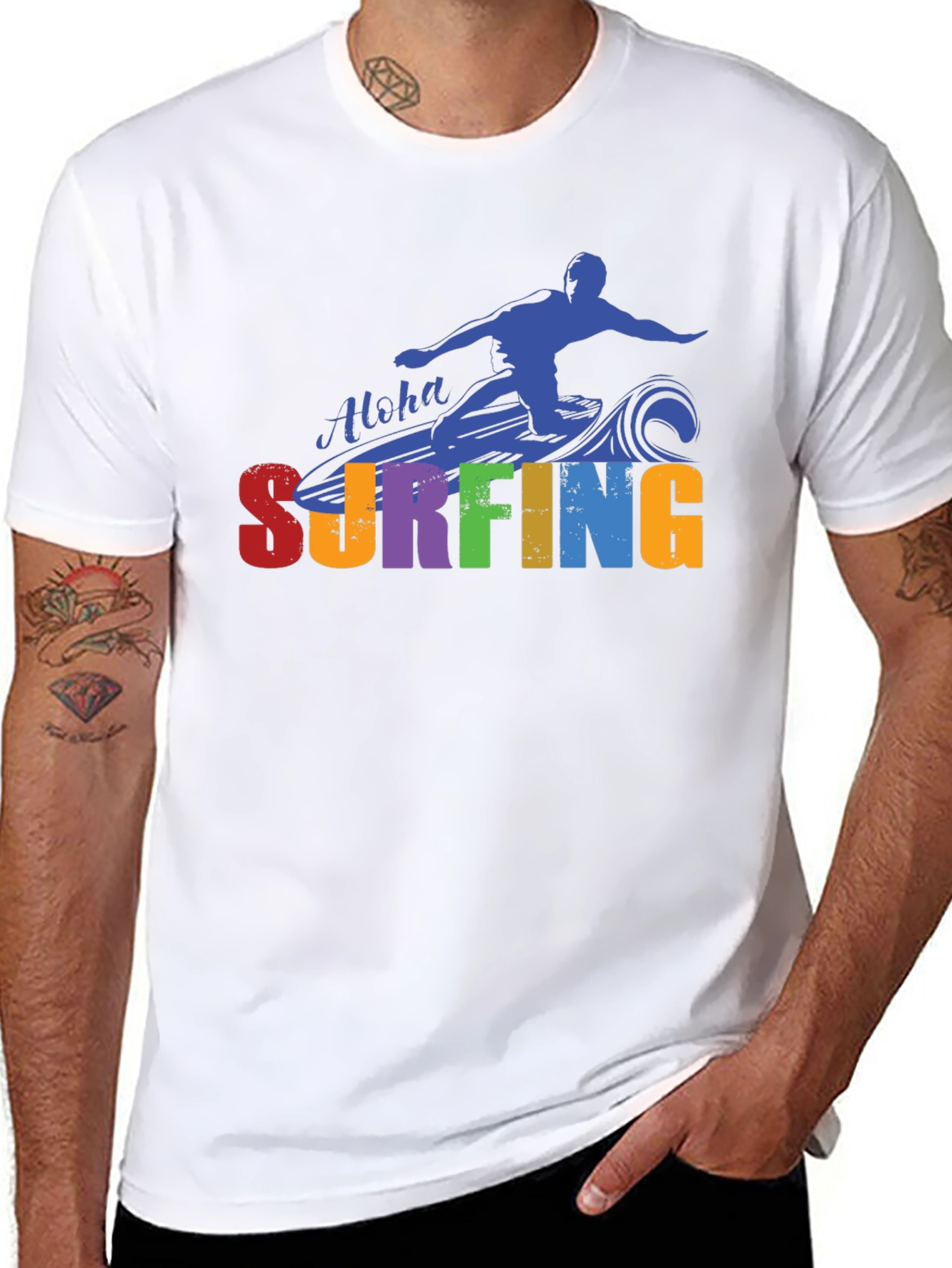 Aloha Surfing Graphic Tee - Black Cotton T-Shirt