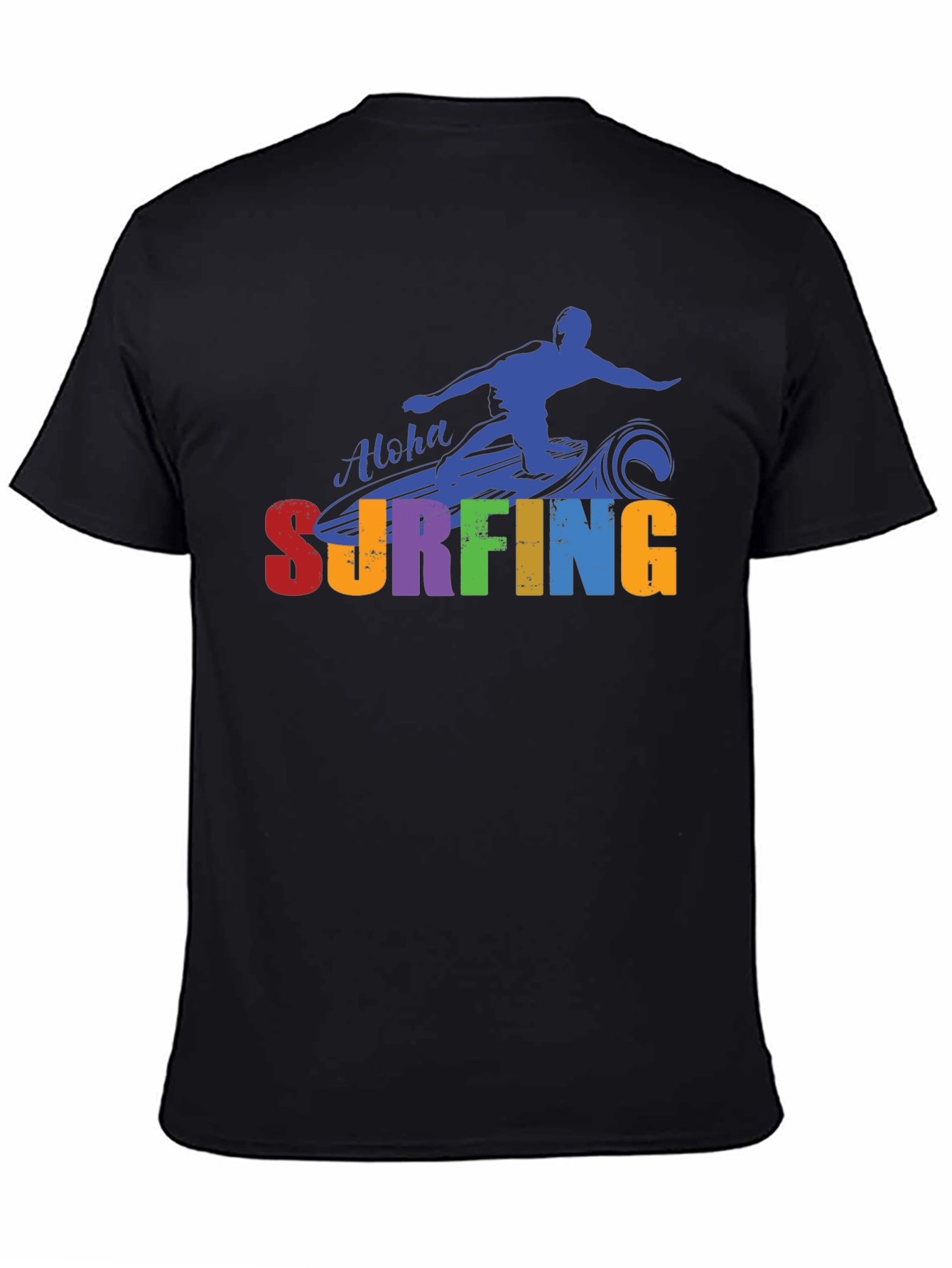 Aloha Surfing Graphic Tee - Black Cotton T-Shirt