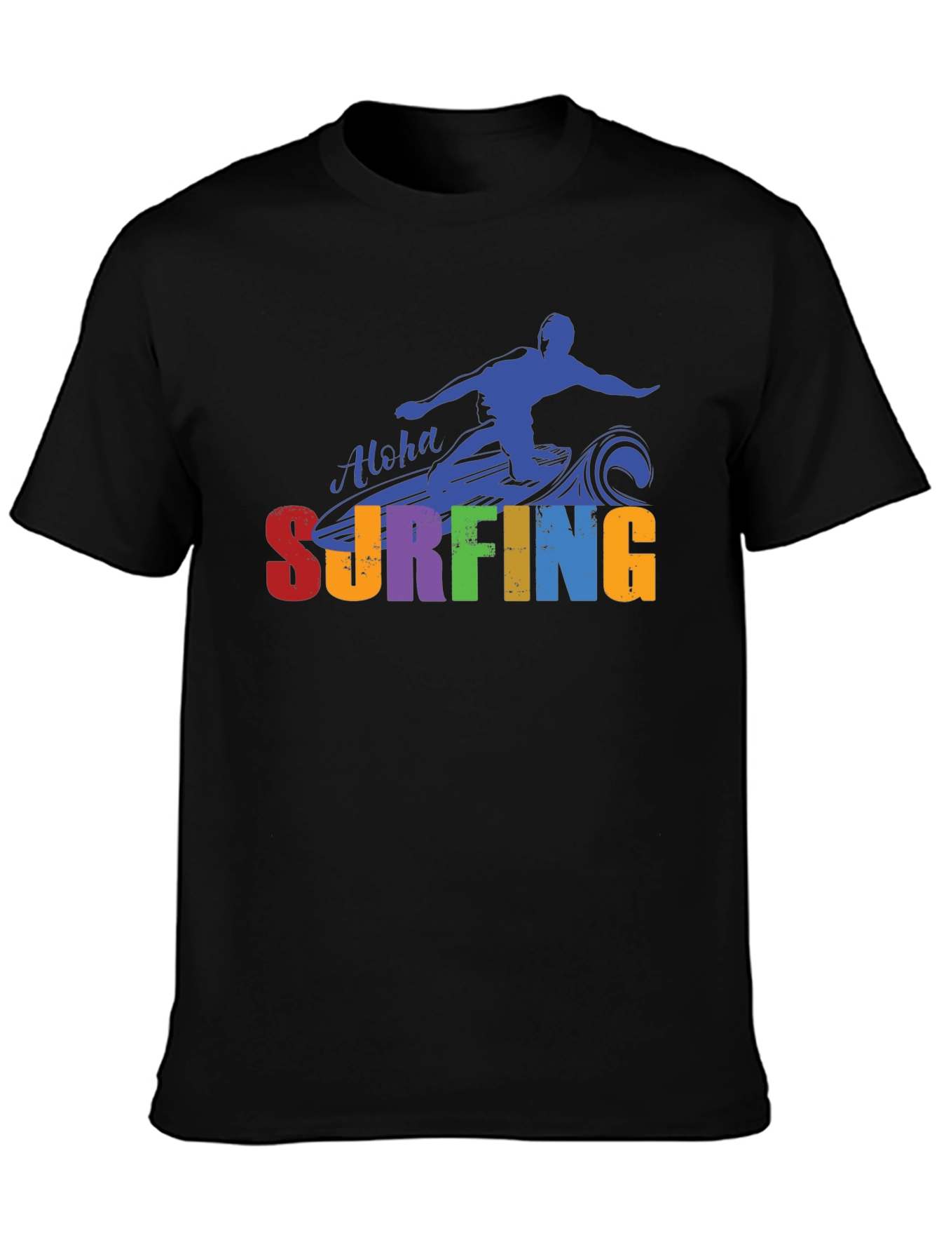 Aloha Surfing Graphic Tee - Black Cotton T-Shirt