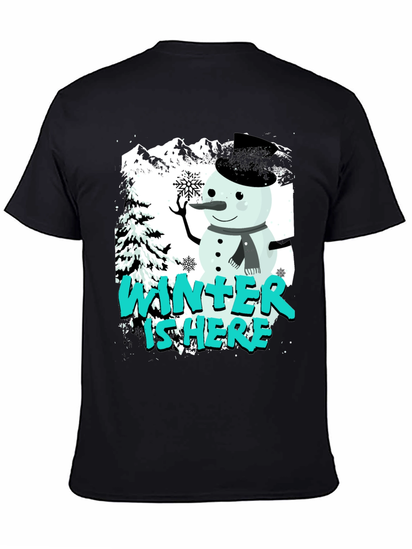Winter is Here Graphic T-Shirt - Snowman Design
