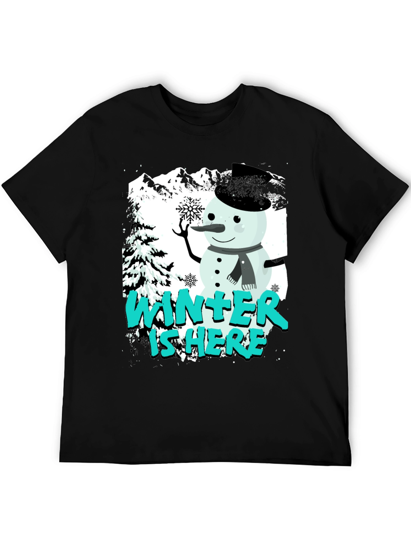 Winter is Here Graphic T-Shirt - Snowman Design