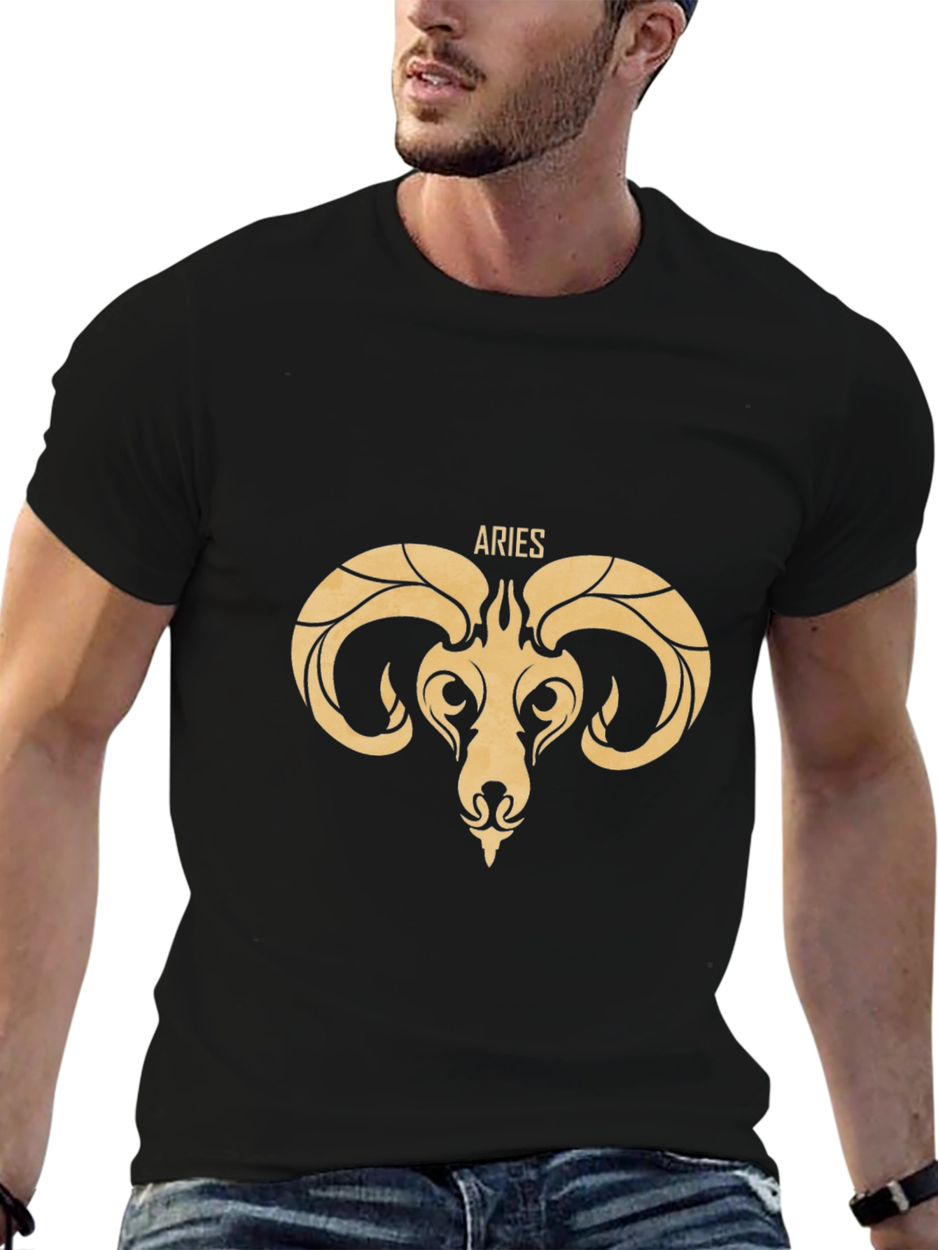 Aries Zodiac Graphic Tee - Black Cotton T-Shirt