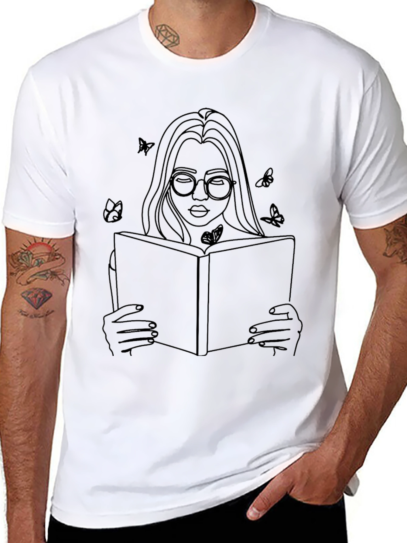 Woman Reading Book Graphic Tee - Black T-Shirt