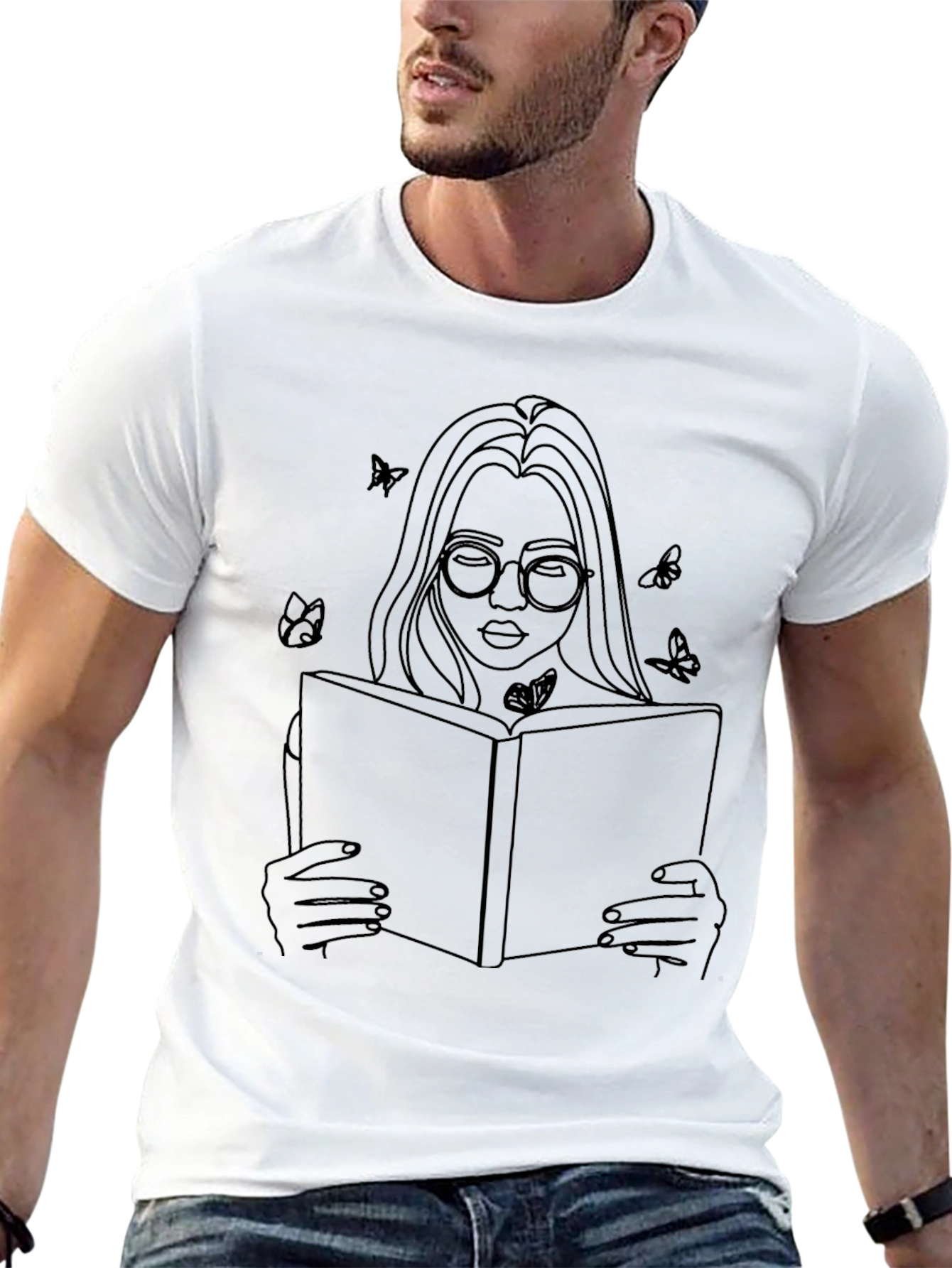 Woman Reading Book Graphic Tee - Black T-Shirt