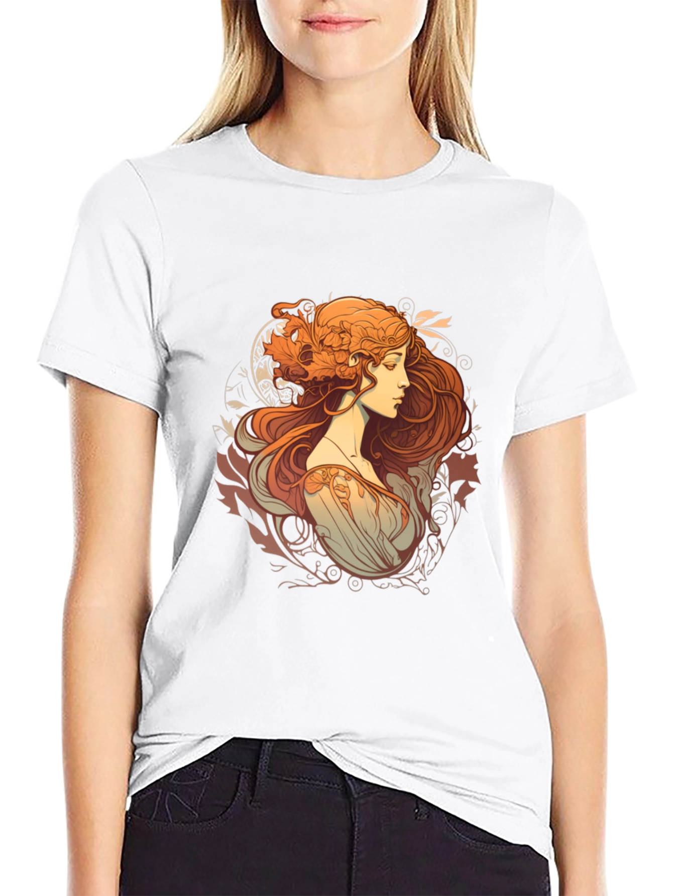 Art Nouveau Woman Graphic Black T-Shirt