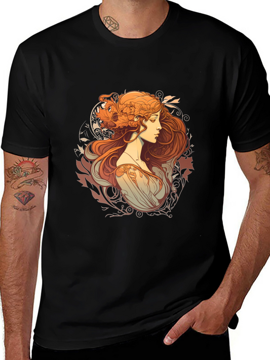 Art Nouveau Woman Graphic Black T-Shirt
